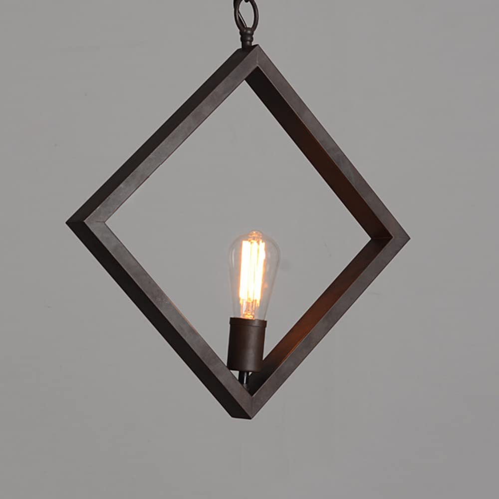 Vintage Iron Adjustable Hemp Rope Pendant Light - Rustic Square Hanging Lamp for Farmhouse, Dining Room, Bar & Porch | Perfect for Barn Decor, Kitchen Island Lighting & Cozy Outdoor Spaces