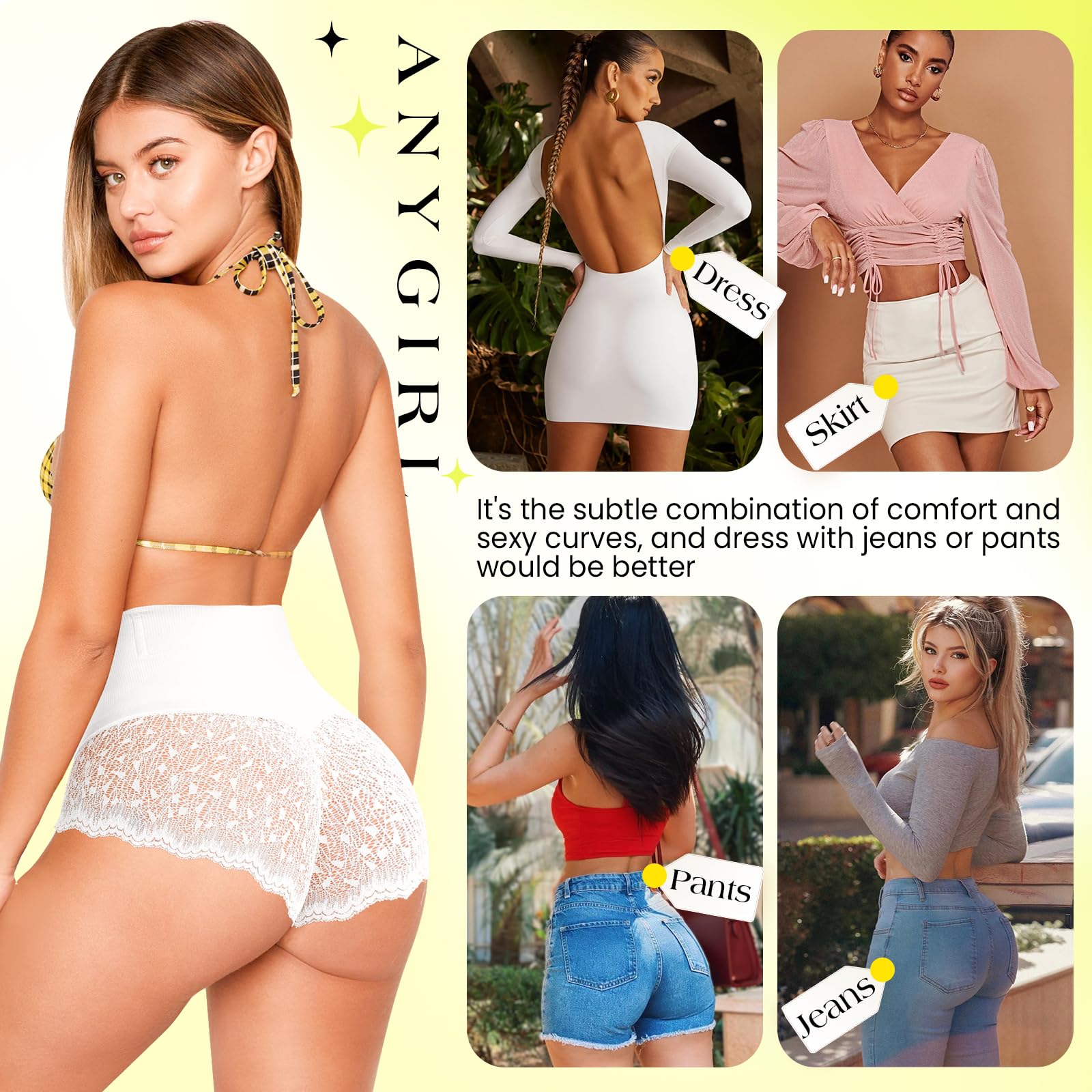 Anygirl High Waisted Tummy Control Shapewear for Women - Seamless Slimming Body Shaper Panties - Perfect for Postpartum, Workout & Everyday Wear