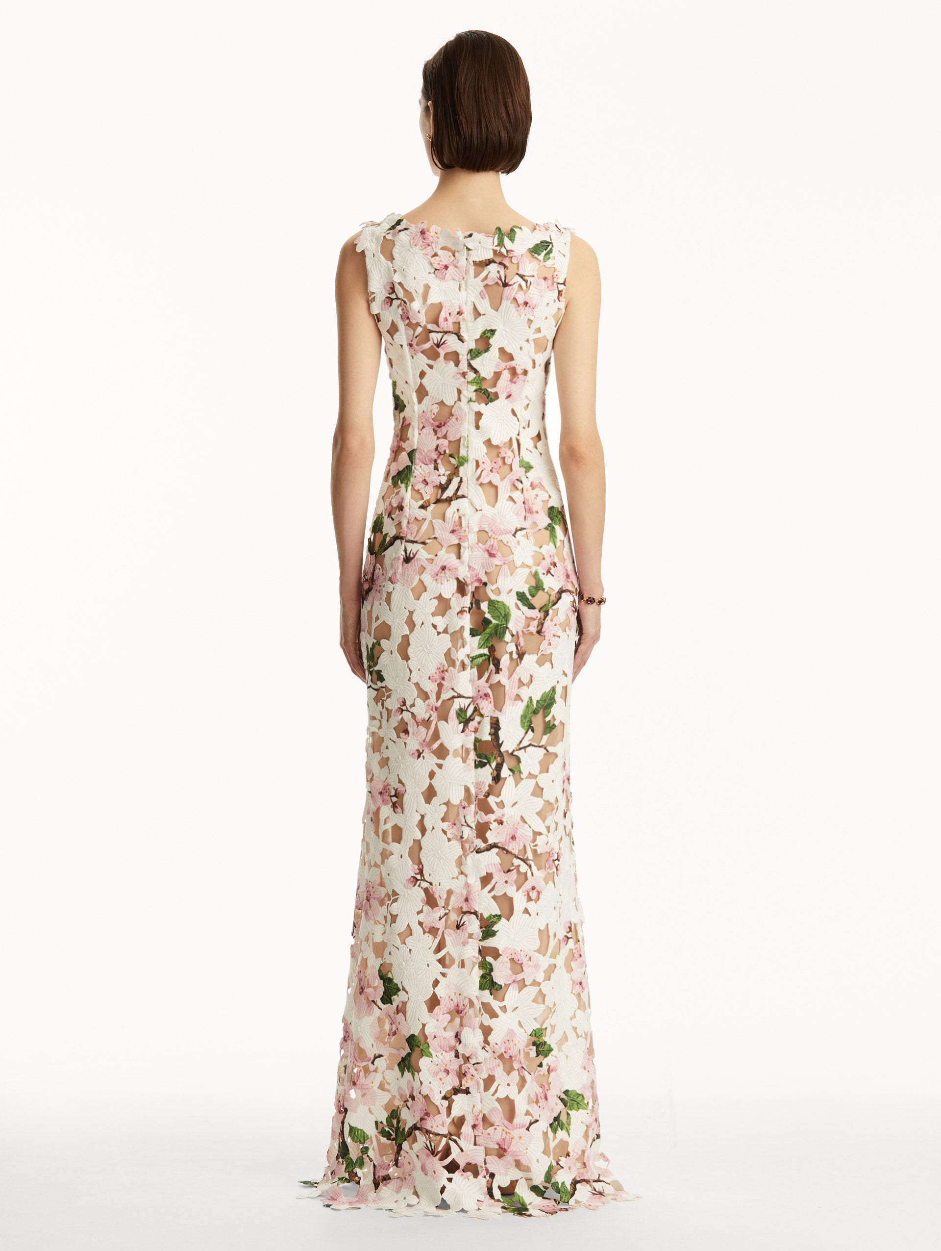 Elegant Cherry Blossom Guipure Lace Evening Gown - Floral Embroidery Formal Dress for Prom, Wedding & Special Occasions