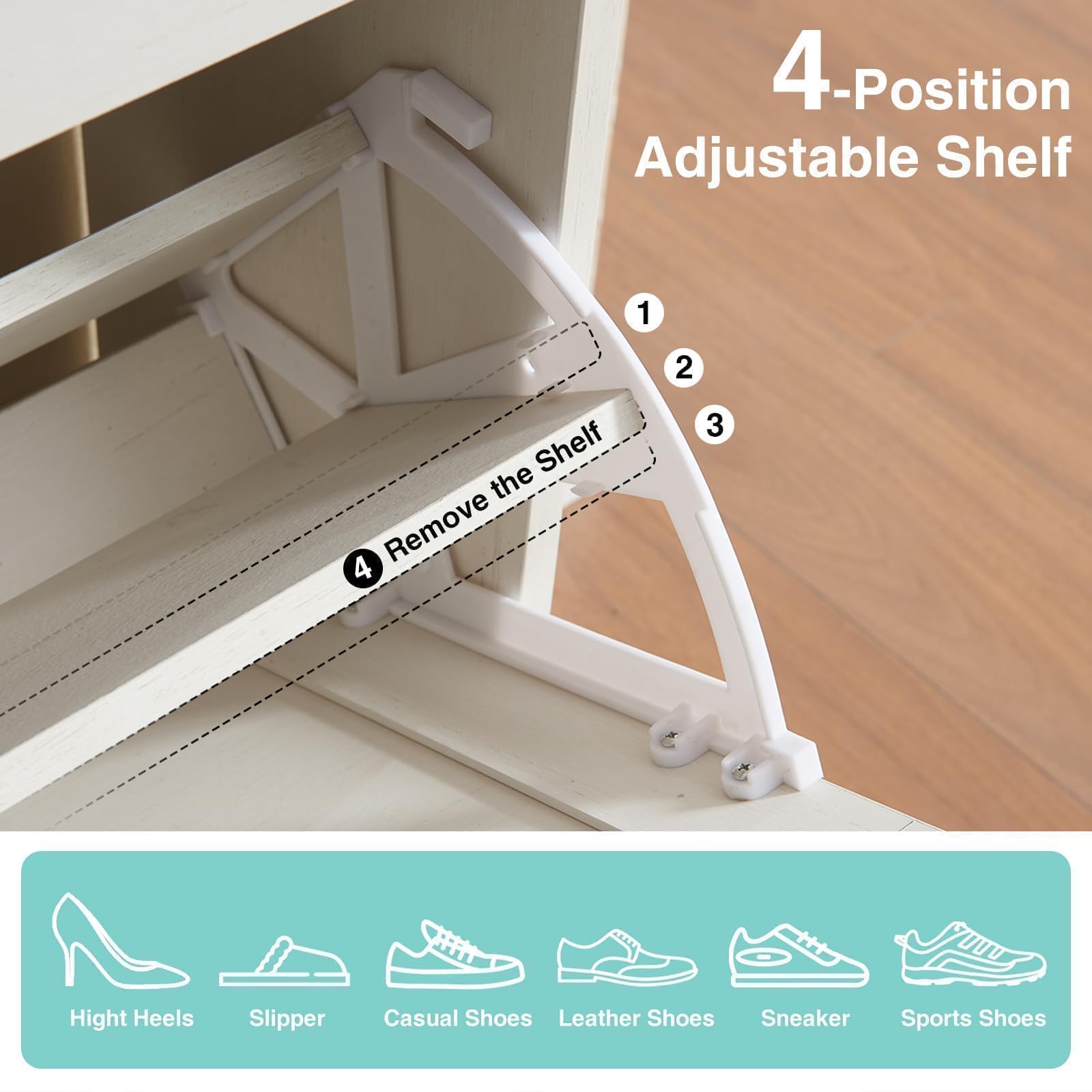 Farmhouse Shoe Storage Cabinet with 2 Flip Drawers & Barn Door Design - Freestanding Hidden Slim Narrow Shoe Rack Organizer for Entryway, Foyer, Hallway - Antique White - Perfect for Small Spaces & Home Organization