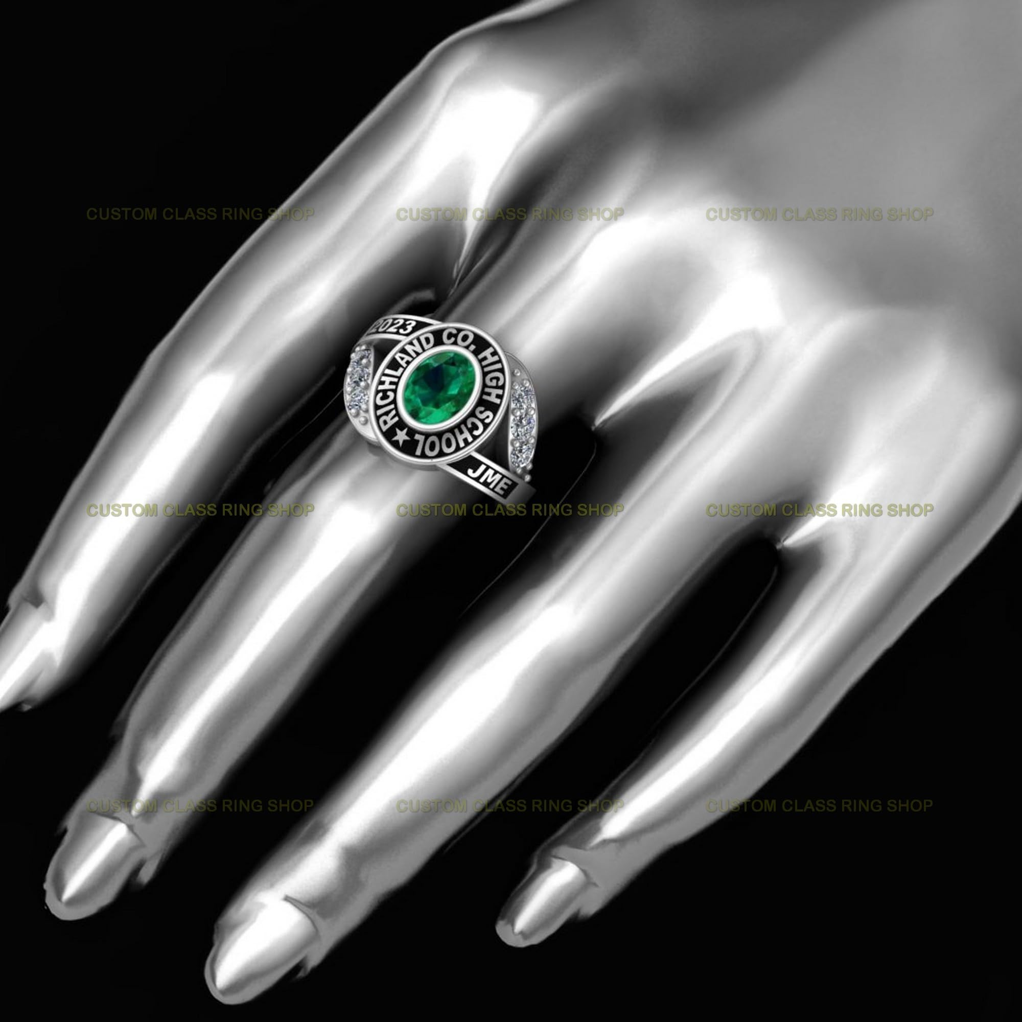 925 Sterling Silver Custom School Class Ring for Women - Personalized Graduation Jewelry Gift for Her, Perfect for High School & College Alumni