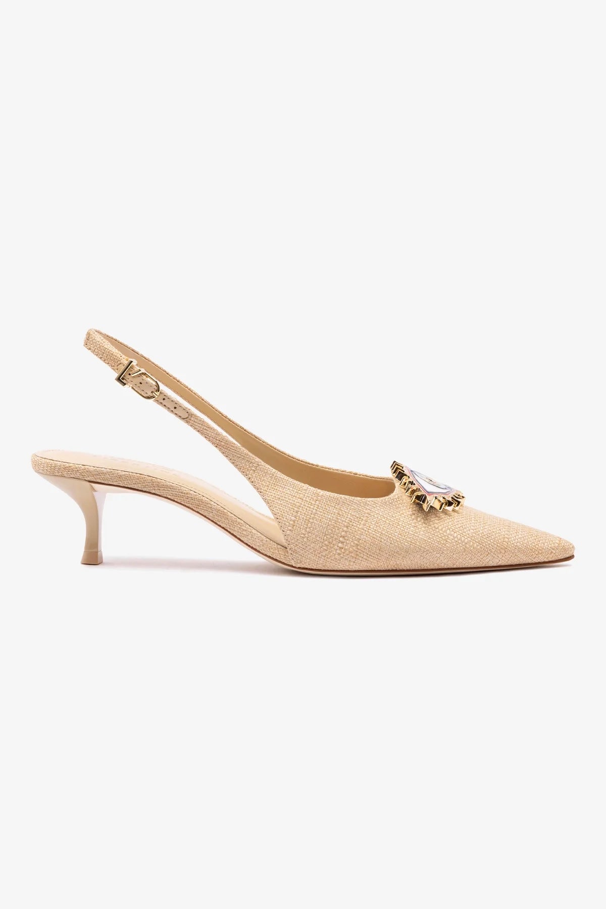 Larroudé x Libertine Beige Raffia Eye Pump Lo - Stylish Women's Low Heel Sandals for Summer Outfits & Beach Vacations