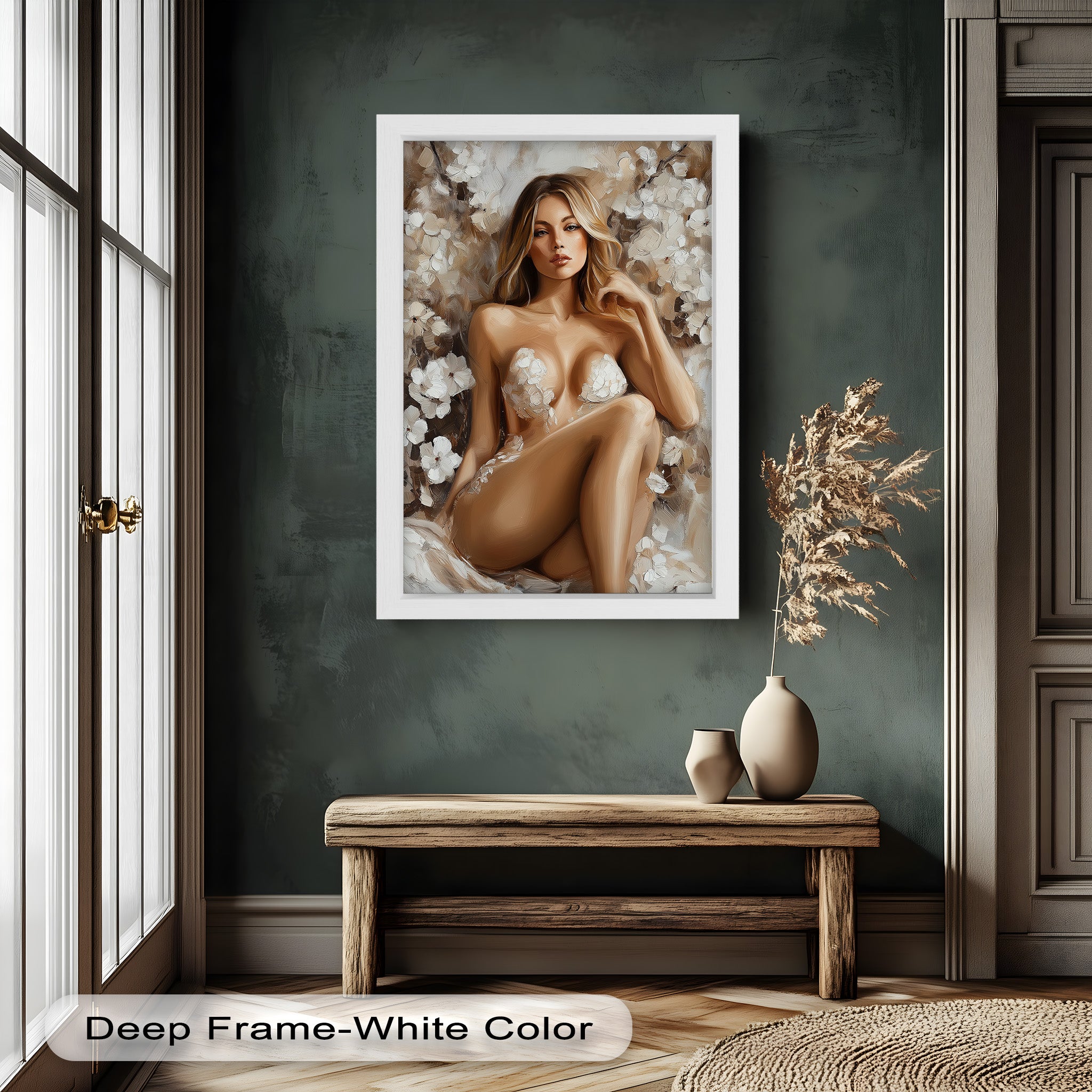 Blossom Muse Romantic Nude Oil Painting - Handmade Canvas Art for Home Decor, Bedroom & Living Room Wall Art