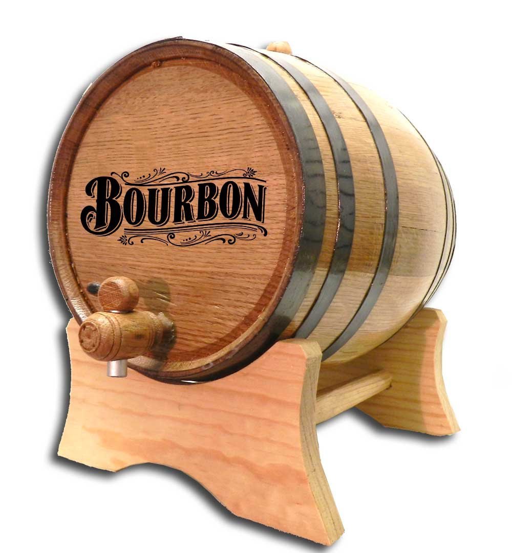 10 Liter American Oak Bourbon Aging Barrel (2.5 Gallon) with Stand, Bung & Spigot - Premium Whiskey, Rum, Tequila, Beer & Wine Aging Kit - Laser Engraved B512 Design - Perfect for Home Brewing, Cocktail Crafting & Bar Decor