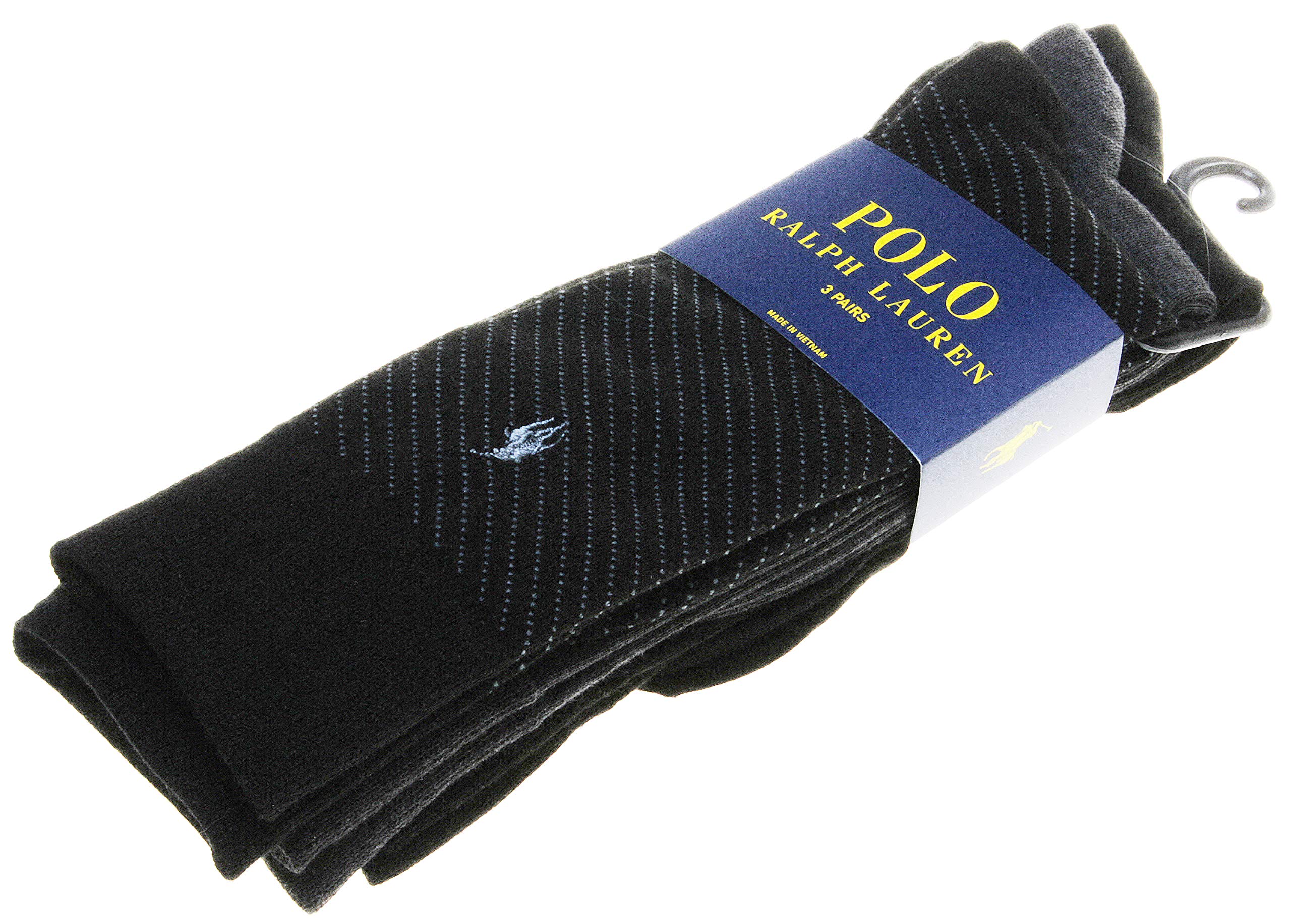 Polo Ralph Lauren Men's 3-Pair Over-the-Calf Dress Socks - Navy, Grey & Diagonal Striped (Size 10-13) | Premium Cotton Formal Socks for Business, Office & Dress Shoes