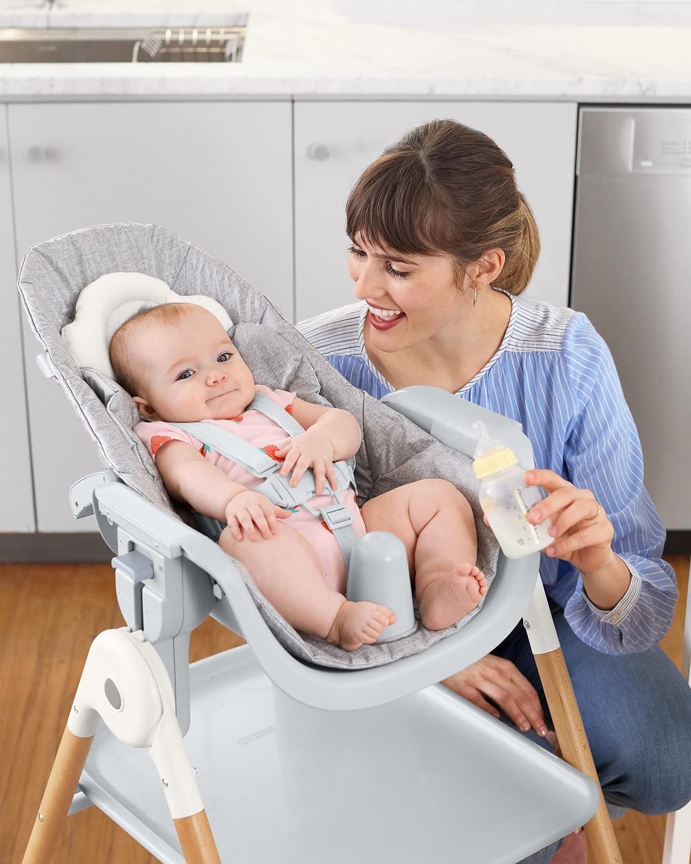 Skip Hop 2-in-1 High Chair - Convertible Sit-to-Step Toddler Booster Seat for Babies & Kids | Perfect for Dining, Kitchen & Travel Use
