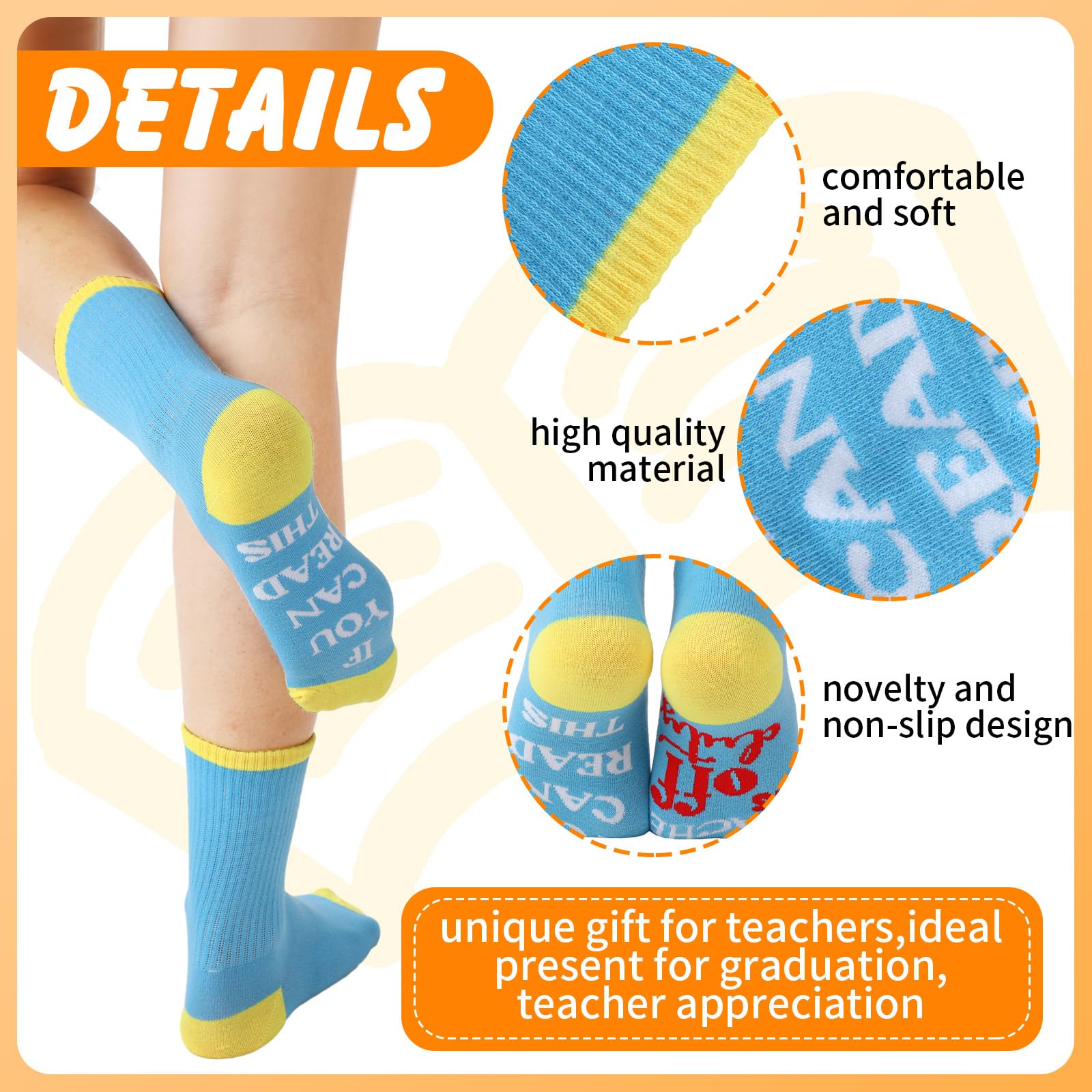 Jeyiour 24 Pair Funny Teacher Crew Socks - Teacher Appreciation Gifts, Novelty Graduation Socks for Women - Perfect for Classroom, School Events & Teacher Appreciation Week