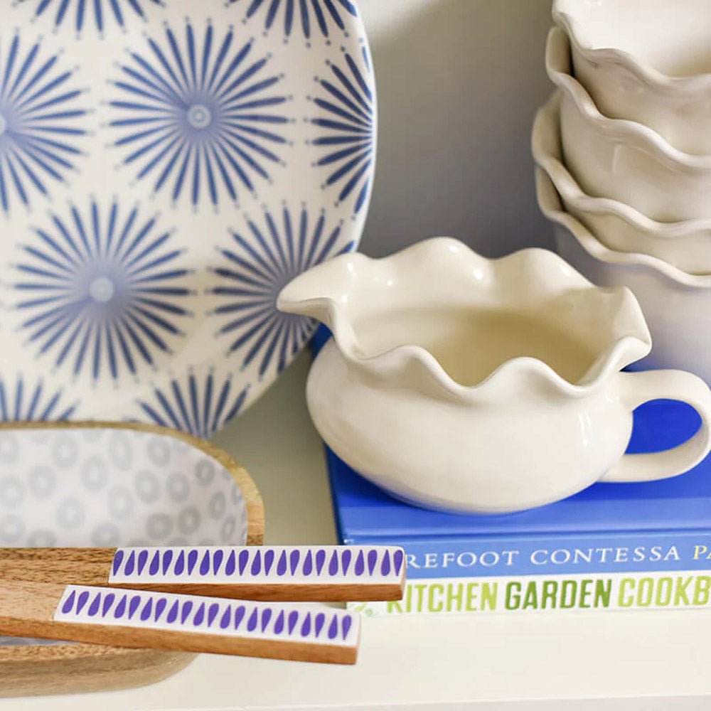 Coton Colors Signature Ruffle Gravy Boat - Elegant Ceramic Serving Bowl for Thanksgiving, Christmas Dinner & Holiday Entertaining