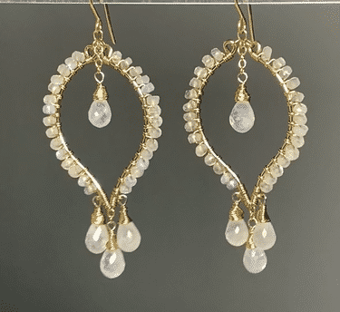 14K Gold Filled Rainbow Moonstone Chandelier Earrings for Women | Elegant Statement Jewelry for Parties, Weddings & Special Occasions