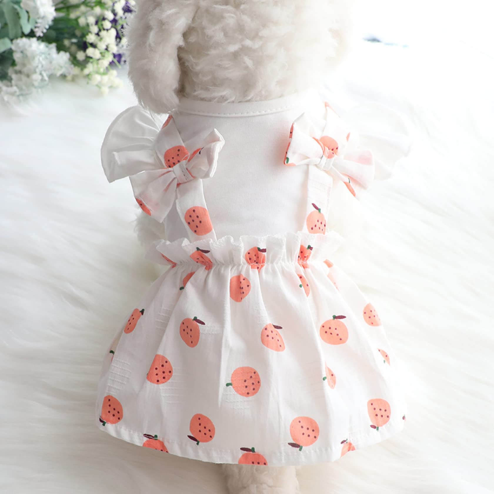 Strawberry Print Dog Dresses with Bow Knot - Cute Small Dog Clothes for Spring & Summer | Perfect for Puppy Parties, Outdoor Walks & Photo Shoots