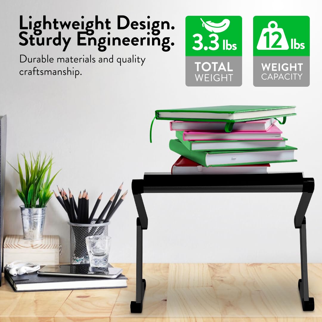 WorkEZ Adjustable Laptop Stand for Desk - Foldable, Portable Laptop Riser with Height Adjustment, Ergonomic Notebook Holder in Black, Perfect for Home Office, Gaming, and Study
