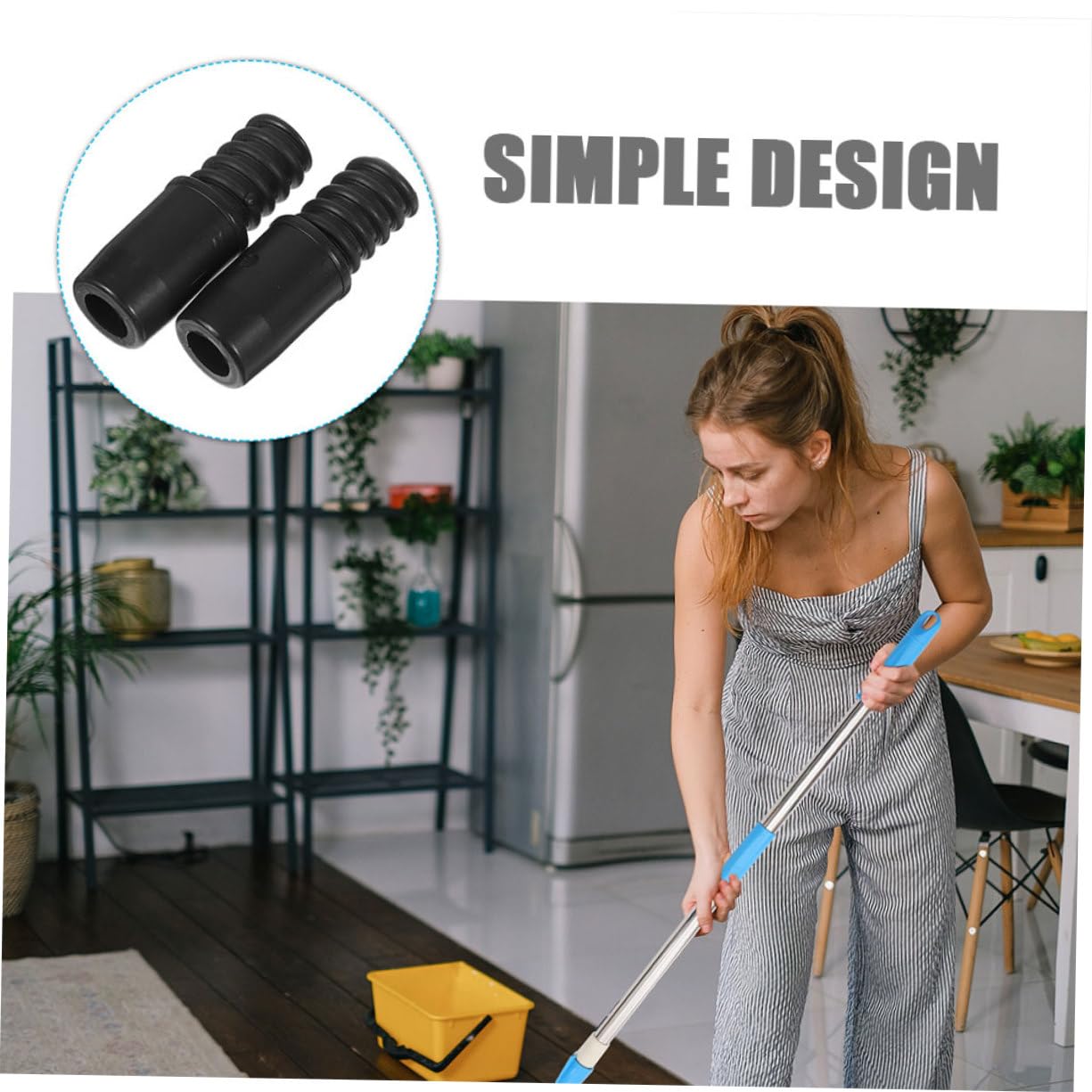 CLISPEED 4-Pack Black Plastic Mop Head Replacement Tips - Fits Telescopic Poles & Broom Handles - Perfect for Hardwood Floors, Tile & Laminate Cleaning