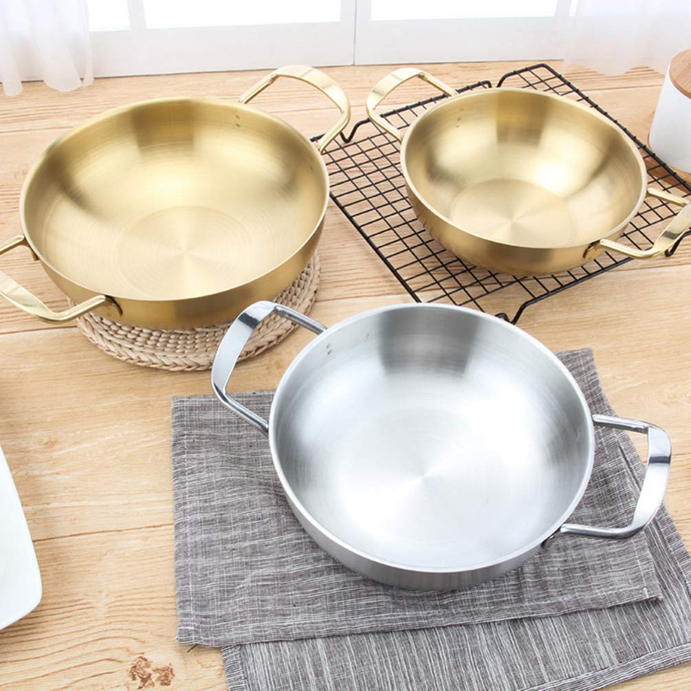 Premium Stainless Steel Frying Pan Skillet with Lid - 20cm Non-Stick Carbon Steel Wok for Searing & Stir-Frying - Golden Cookware Set for Professional & Home Kitchen Use