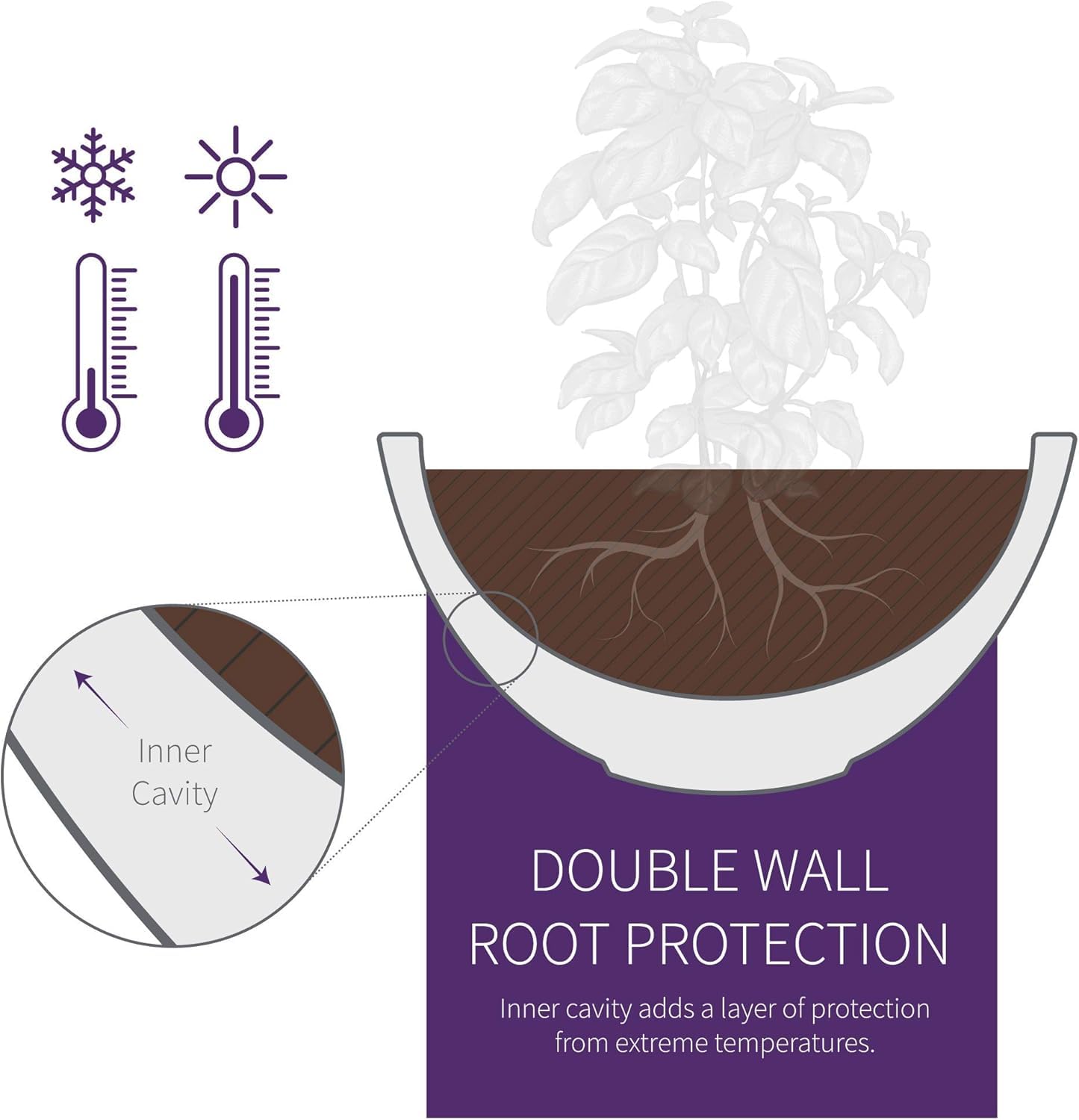 Premium Crescent Garden Delano Planter - 26 Inch Double-Walled Indoor/Outdoor Plant Pot in Mocha Brown - Perfect for Patio, Balcony, and Home Decor