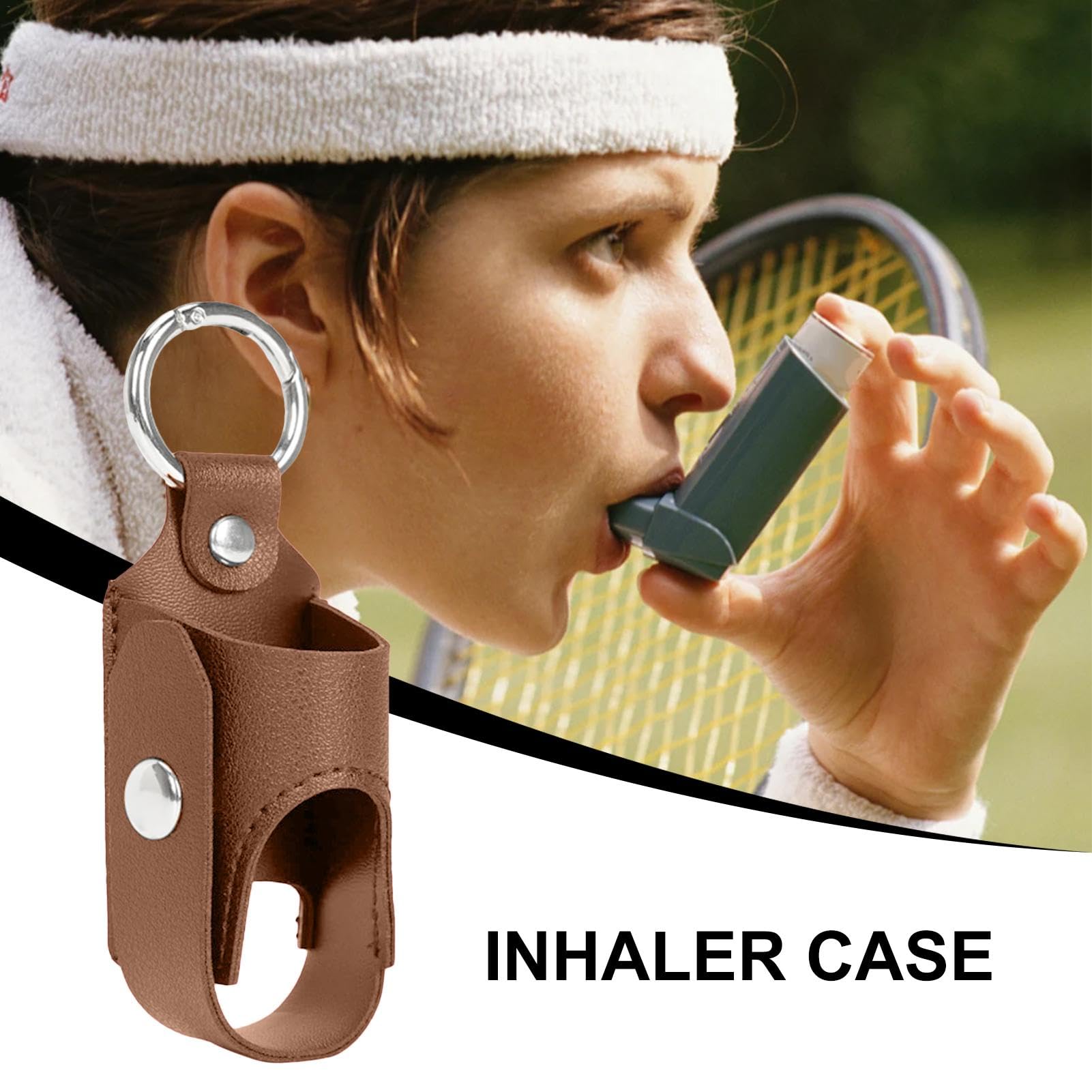 Portable Inhaler Holder Case - Keychain & Spacer Storage with Metal Buckle | Lightweight PU Leather Protective Cover for Asthma Inhalers | Perfect for Travel, School, Hiking & Daily Use (Brown)