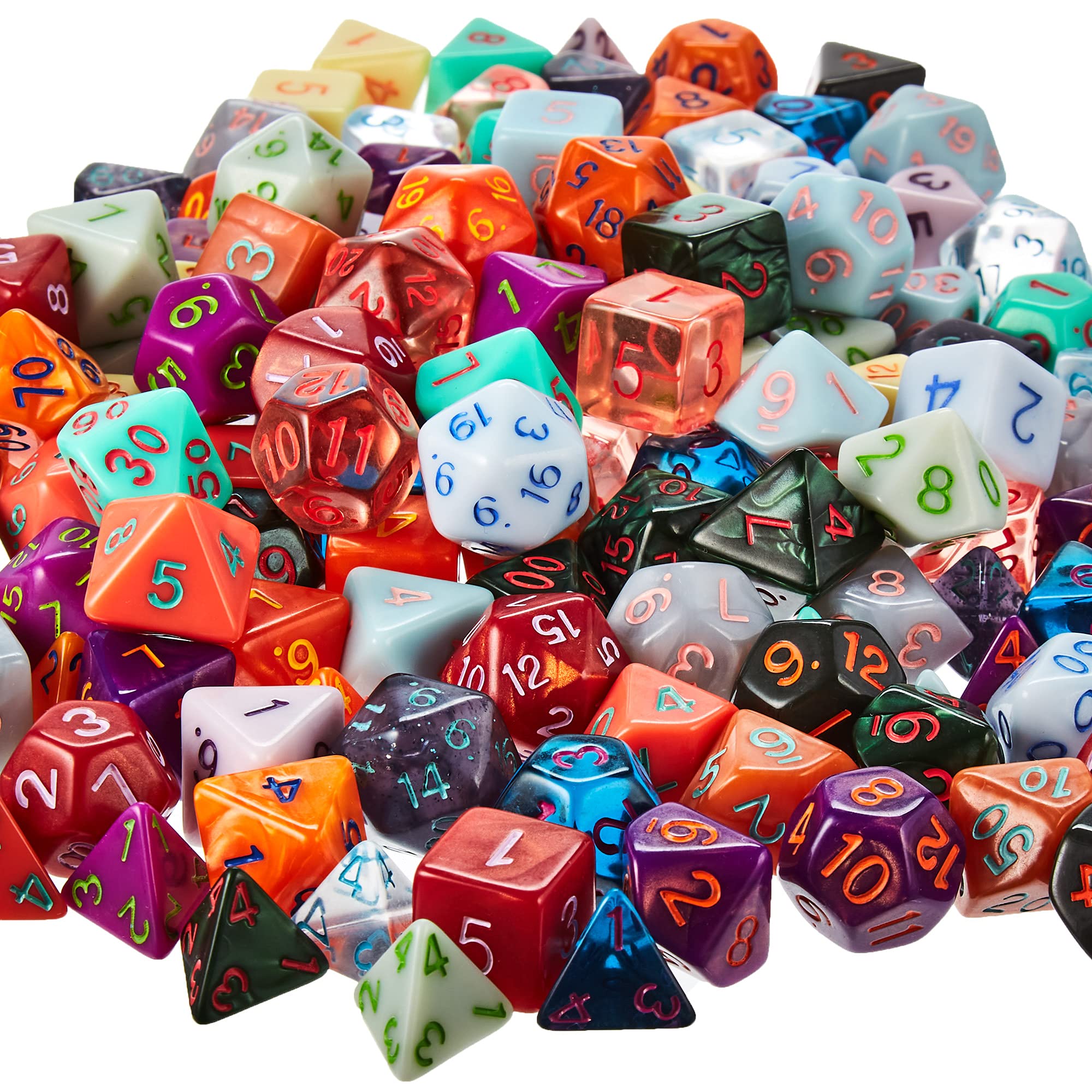 Series IV 100+ Polyhedral Dice Random Bag - 15 Sets of 7 Unique Colored Dice for TTRPG, DND, RPG Tabletop Games - Bulk D20, D12, D10, D00, D8, D6, D4 Dice - Perfect for Dungeons & Dragons, Pathfinder, and Role-Playing Game Nights