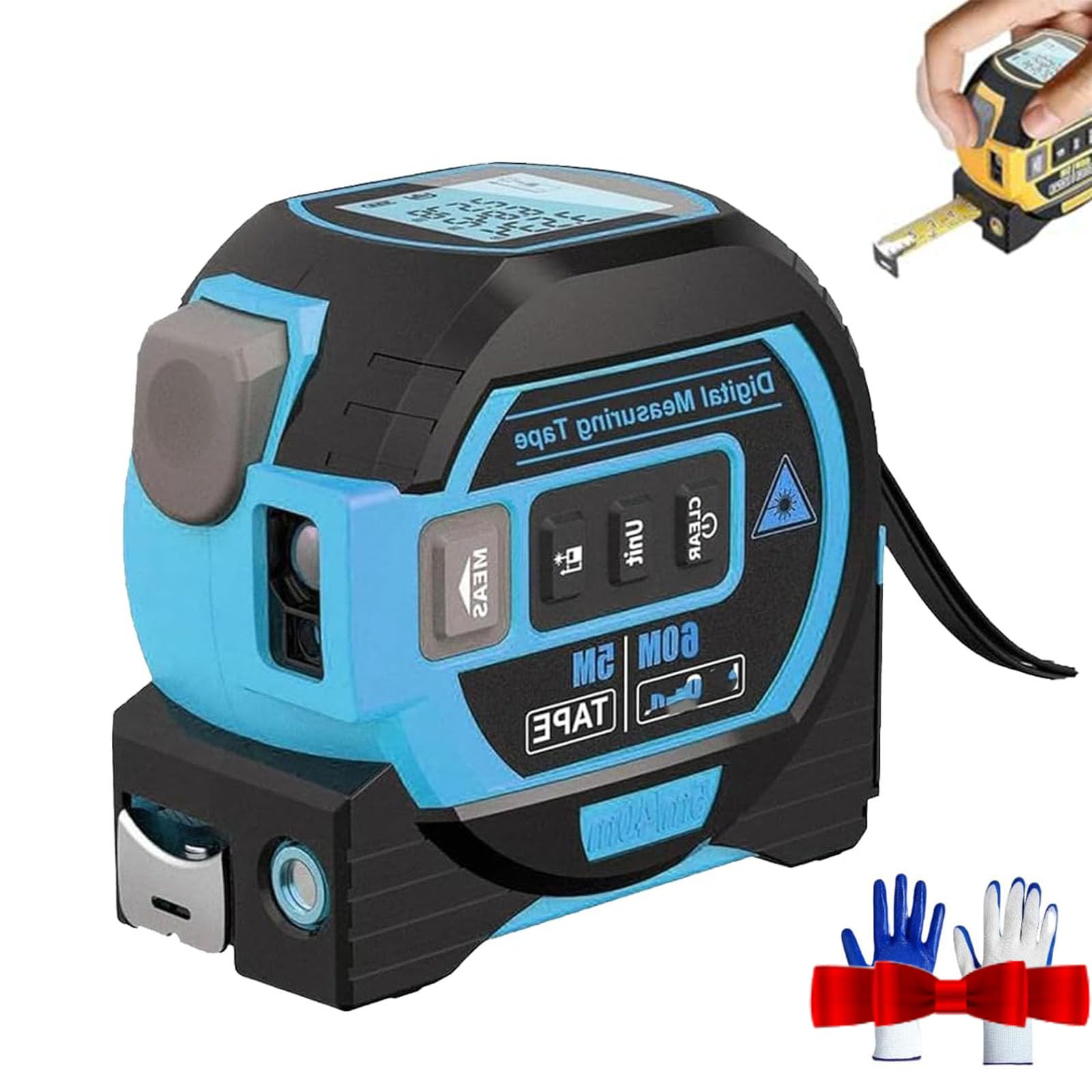 3-in-1 Digital Laser Tape Measure with LED Display - 60m/196ft Laser Rangefinder & Digital Ruler (Blue) - Perfect for Construction, DIY Projects, Home Renovation and Carpentry Work