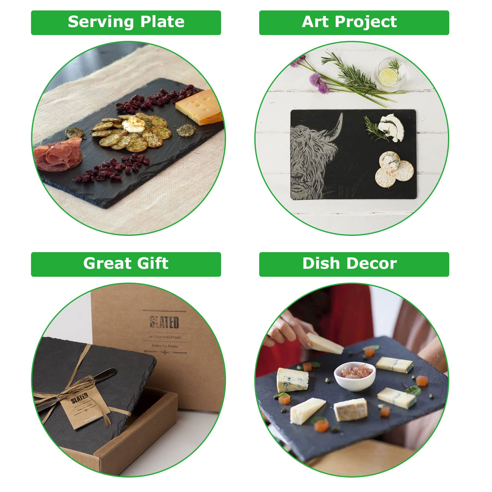 ZOEYES 4-Piece Black Slate Cheese Board Set - 8