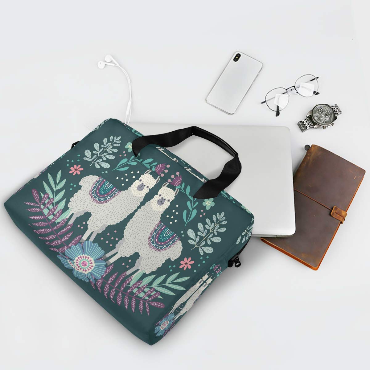ALAZA Cartoon Llamas Laptop Sleeve Case - Portable Crossbody Messenger Bag with Adjustable Strap for 13 14 15.6 Inch MacBook & Laptops - Perfect for Work, School & Travel