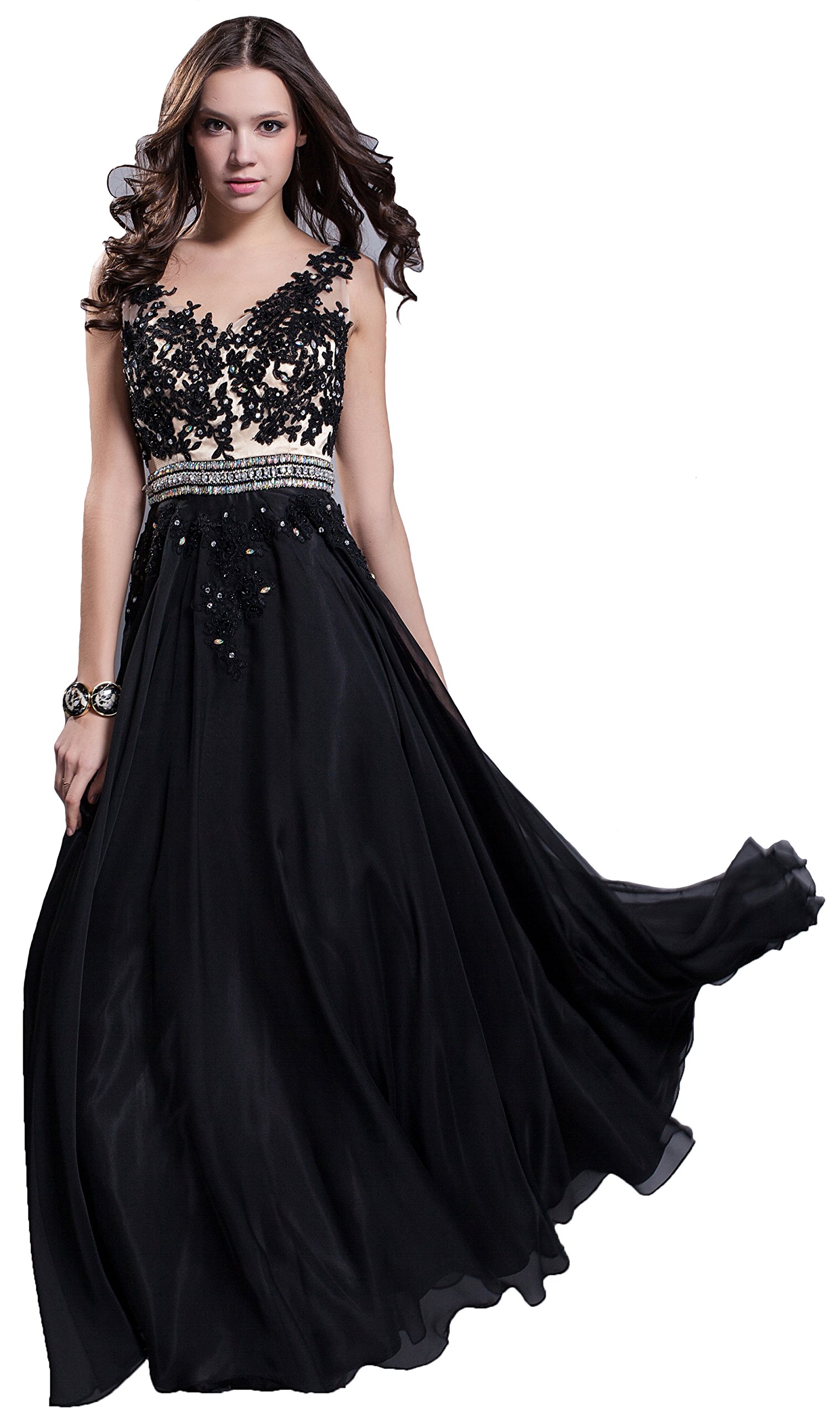 Elegant Women's Embroidery Lace Beaded Prom Evening Gown - Chiffon Formal Dress for Pageant, Wedding & Special Occasions