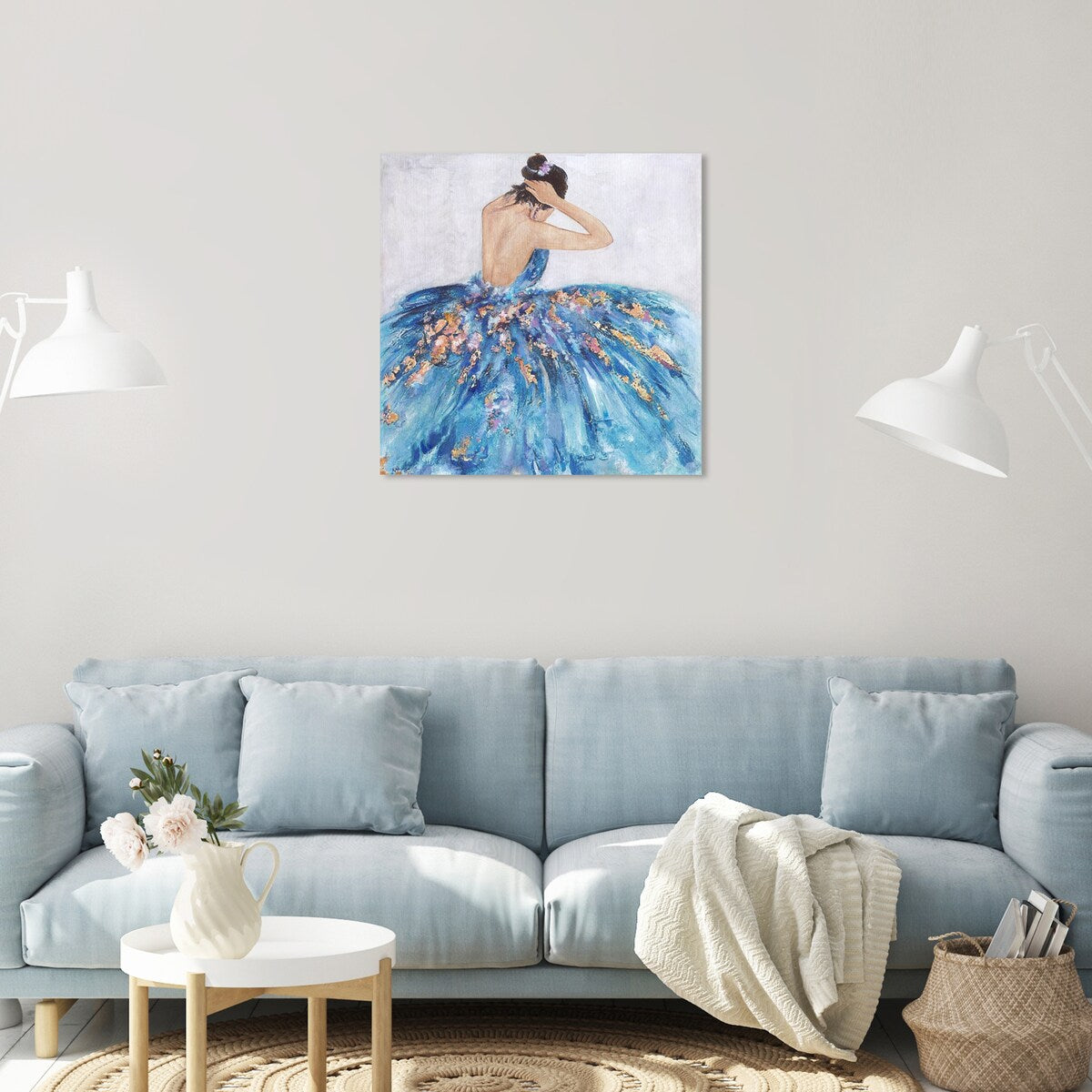 Elegant Blue Princess Dress Canvas Wall Art Print - Glamorous Bedroom Decor for Girls, Teens & Women | Perfect for Nursery, Kids Room & Home Décor