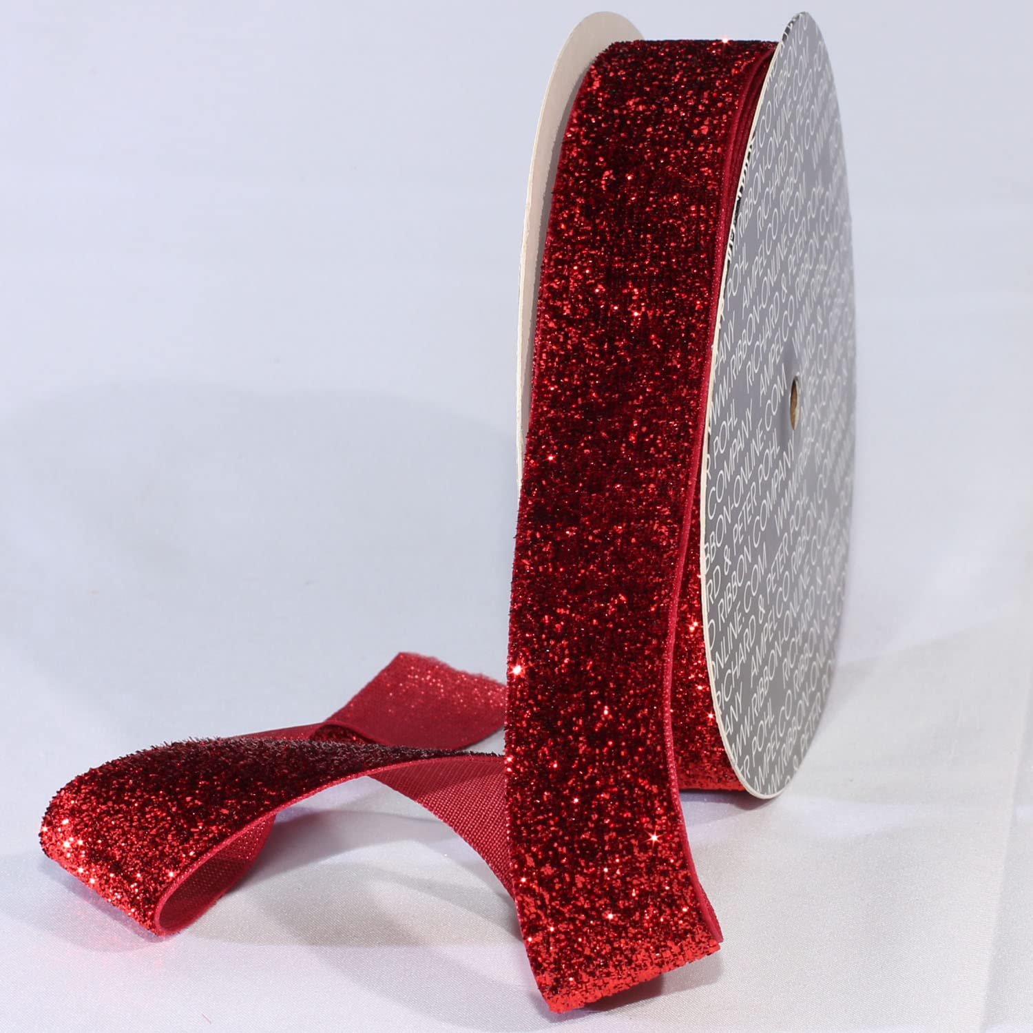 Scarlet Glitter Woven Edge Velvet Craft Ribbon - 1 Inch x 11 Yards for Gift Wrapping, DIY Crafts, Holiday Decorations & Party Supplies