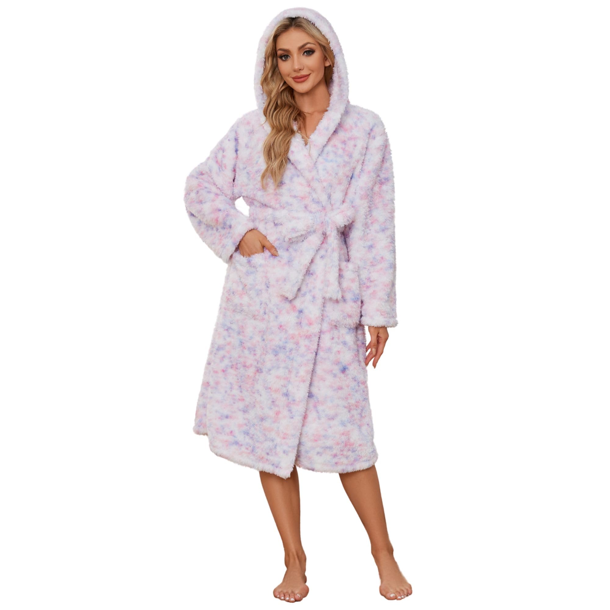 LYCY Women's Hooded Fleece Robe - Soft Warm Plush Bathrobe with Pockets, Fluffy Spa Long Robe for Winter, Home, Lounge & Gift Giving | Cozy Loungewear for Relaxation & Comfort