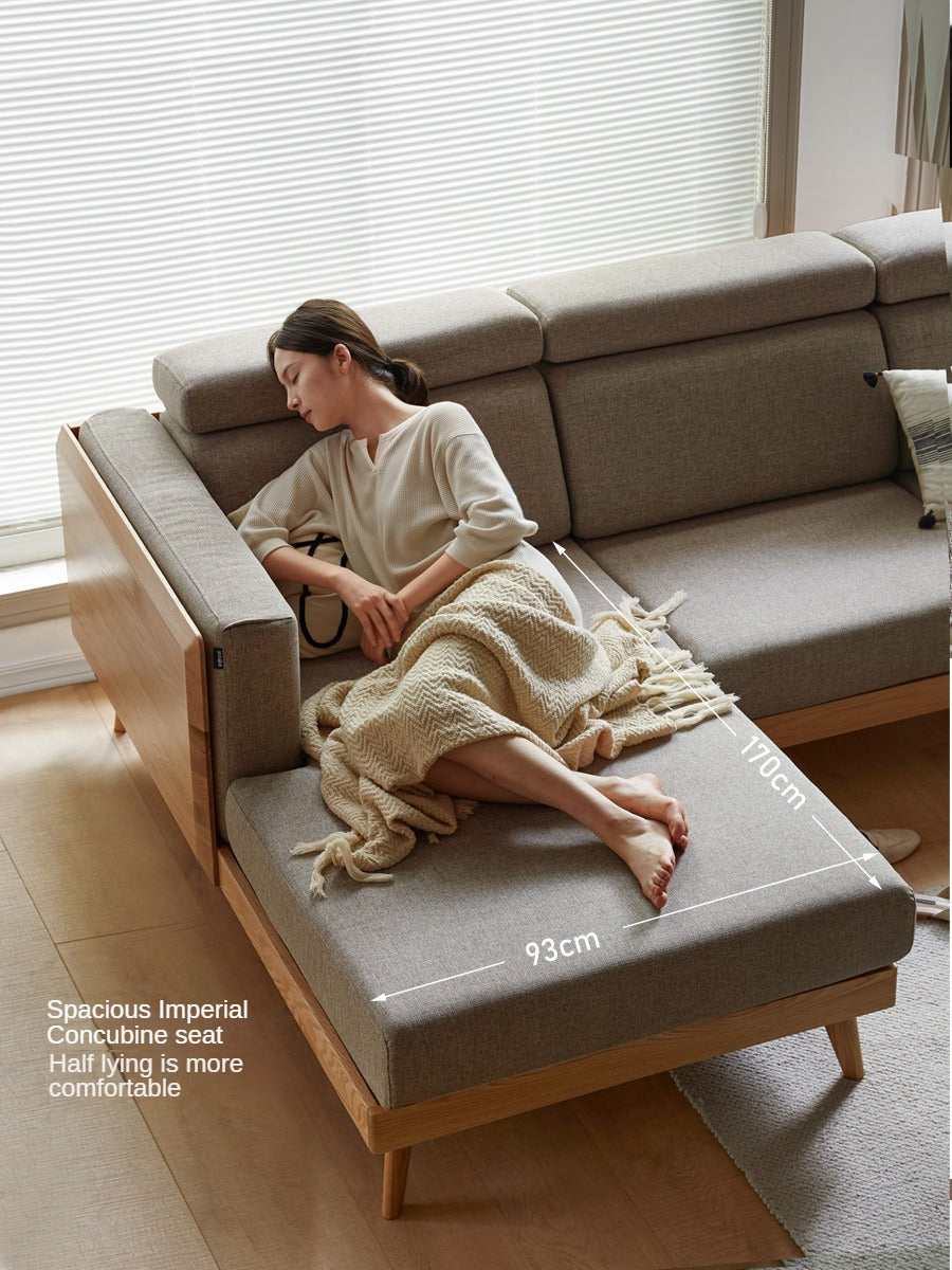 Oak & Ash Solid Wood Modern Fabric Sofa - Contemporary Living Room Furniture for Comfortable Lounging & Stylish Home Decor