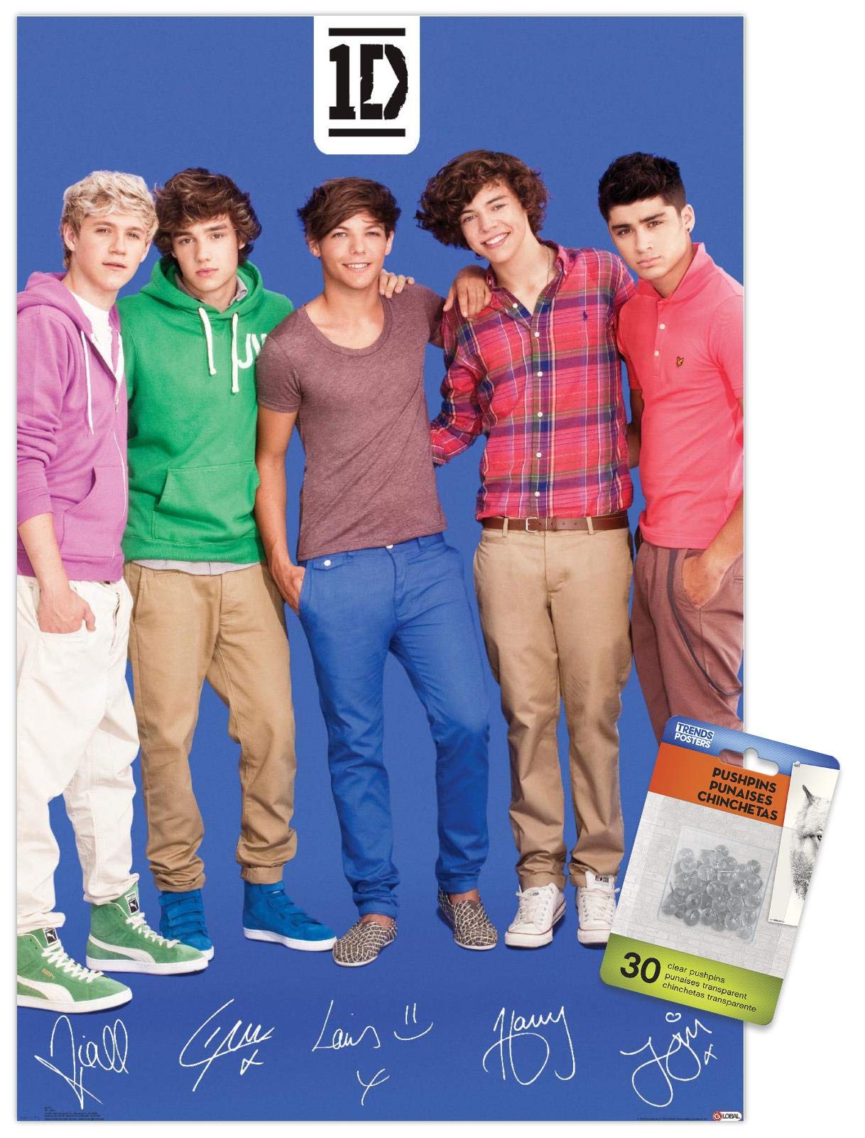 One Direction - Blue Wall Poster with Push Pins | Premium Boy Band Decor for Bedroom, Dorm & Office | Perfect Gift for 1D Fans