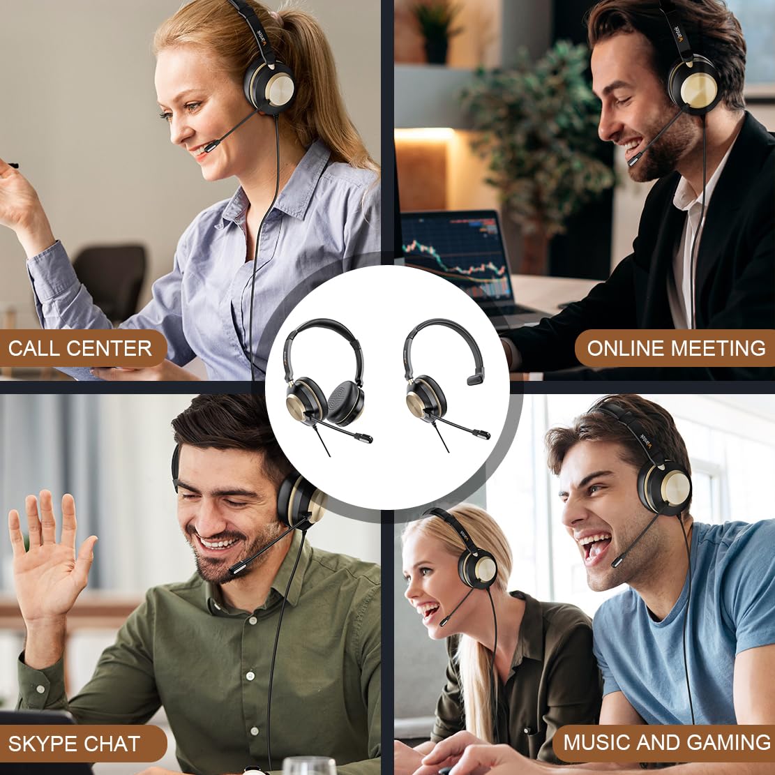 Wantek USB Computer Headset with Noise-Canceling Microphone - Lightweight On-Ear Wired Headphones for Office, Call Center, Remote Work - Compatible with MS Teams, Skype, Zoom, Webinars & Online Meetings - Perfect for Business Calls, Customer Service & Virtual Classrooms