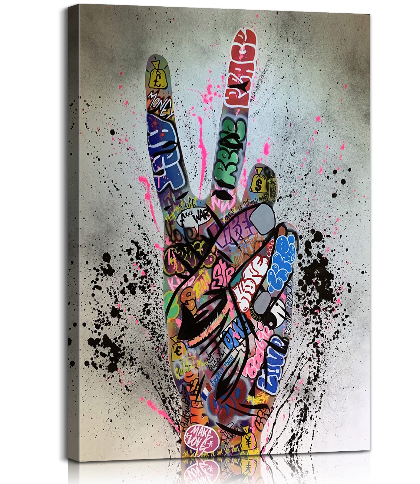 Victory Hand Graffiti Wall Art - Colorful Graffiti Poster & Canvas Print - Street Art Decor with V Sign Gesture - Modern Wall Decor for Home, Office, Classroom - Easy to Hang (28x40 Inches) - Perfect for Urban Style Living Rooms, Teen Bedrooms & Creative Workspaces