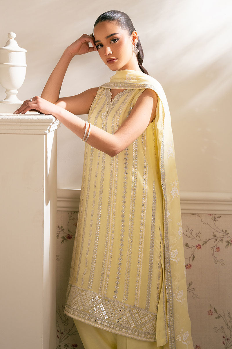 LEMON BLISS 4-Piece Chiffon Embroidered Suit Set - Elegant Floral Embroidery Women's Outfit for Parties, Weddings & Special Occasions