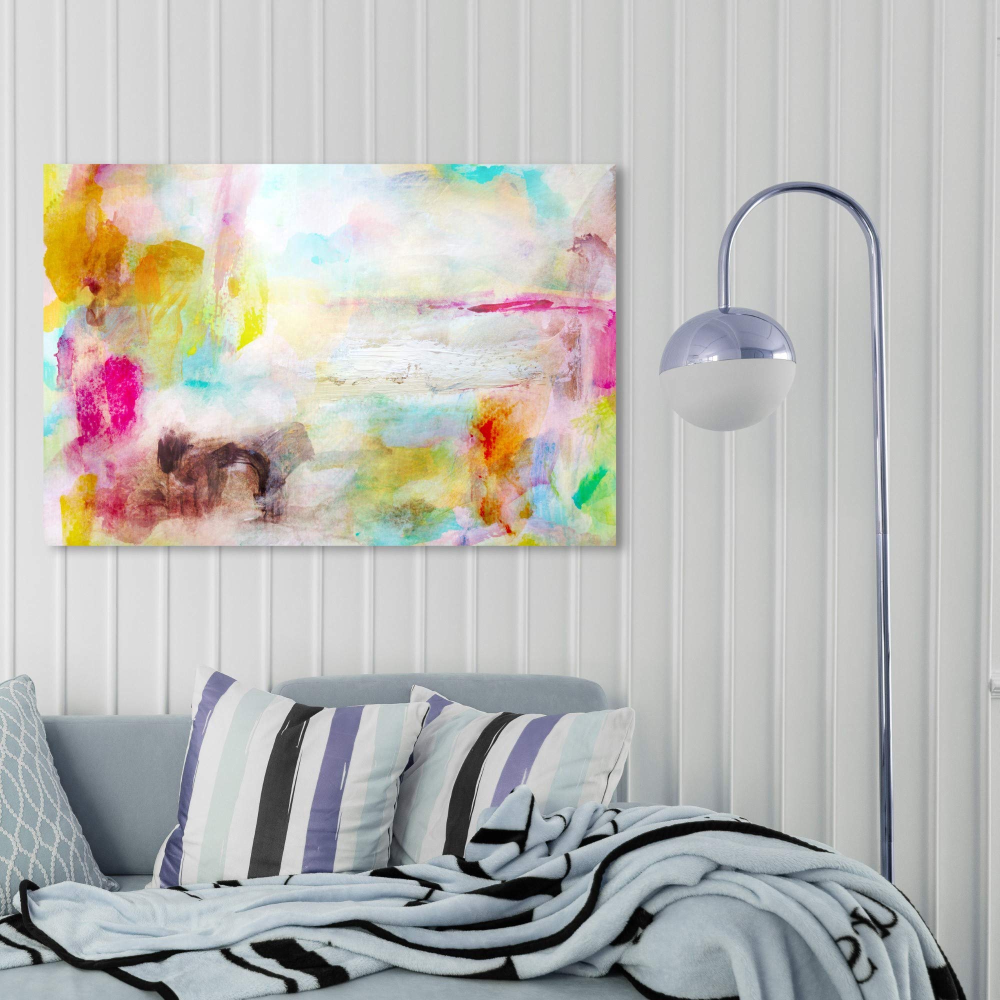 Oliver Gal Artist Co. 'Springtime Romance' Abstract Wall Art Canvas Print - 45x30 Inches, Yellow & White - Modern Home Decor for Living Room, Bedroom & Office