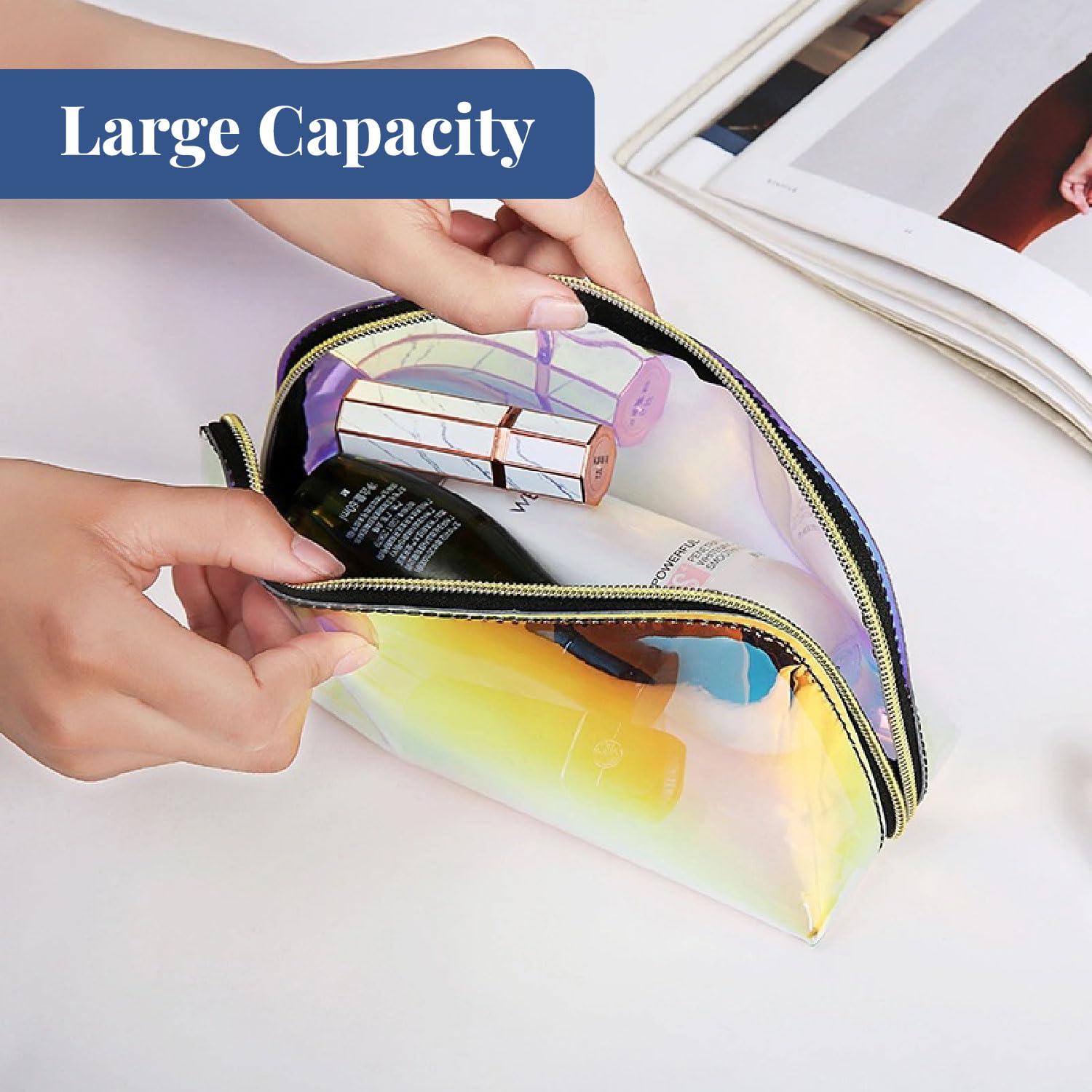 Holographic Makeup Travel Pouch with Zipper - Small Toiletry Cosmetic Organizer Bag (7cm) for Makeup Brushes, Lipsticks & Travel Essentials | Perfect for Gym, Vacation & Daily Use