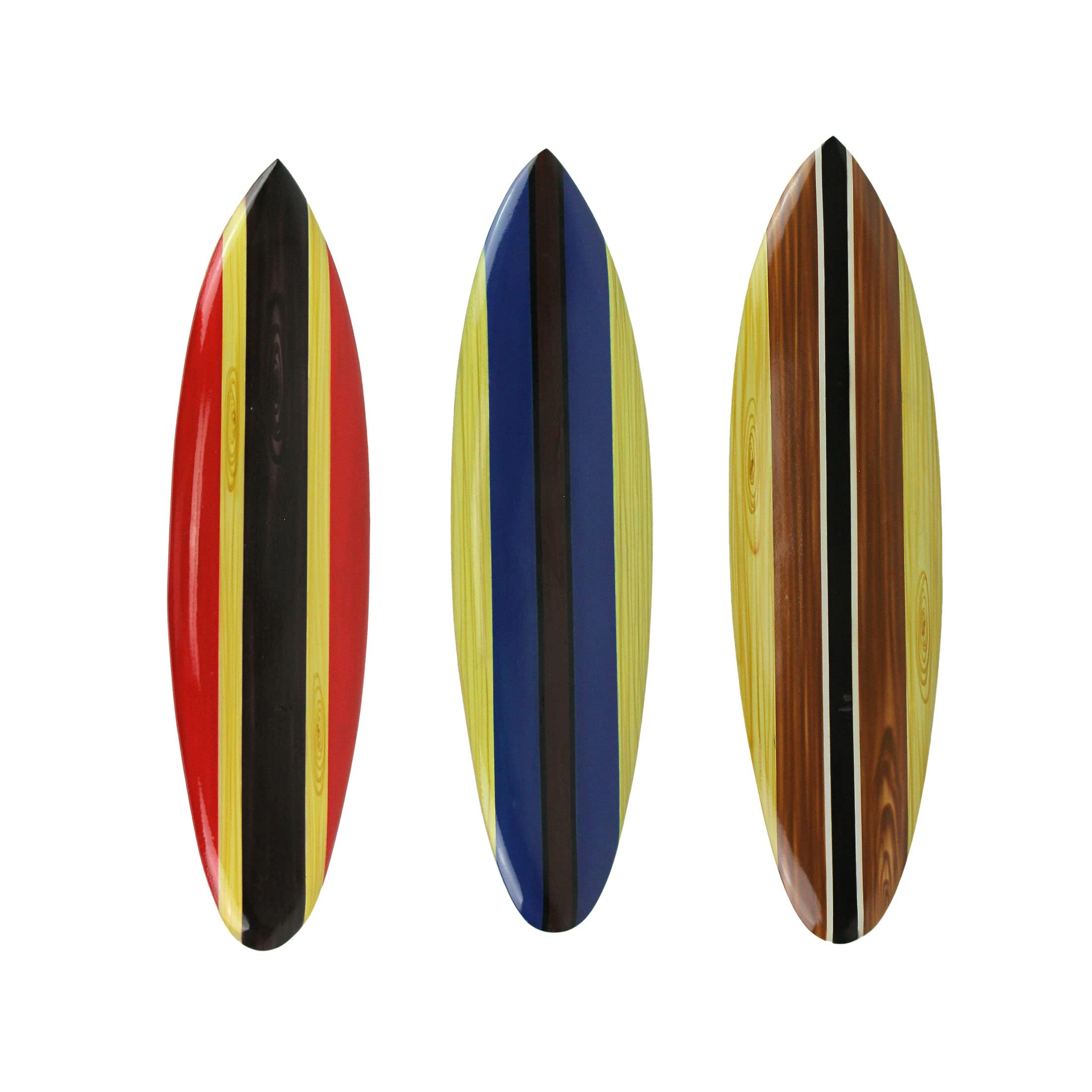 Set of 3 Handmade Striped Wooden Surfboard Wall Art - 32 Inch Coastal Beach Decor for Living Room, Bedroom & Office - Nautical Themed Home Décor for Beach House & Vacation Rental Decorations