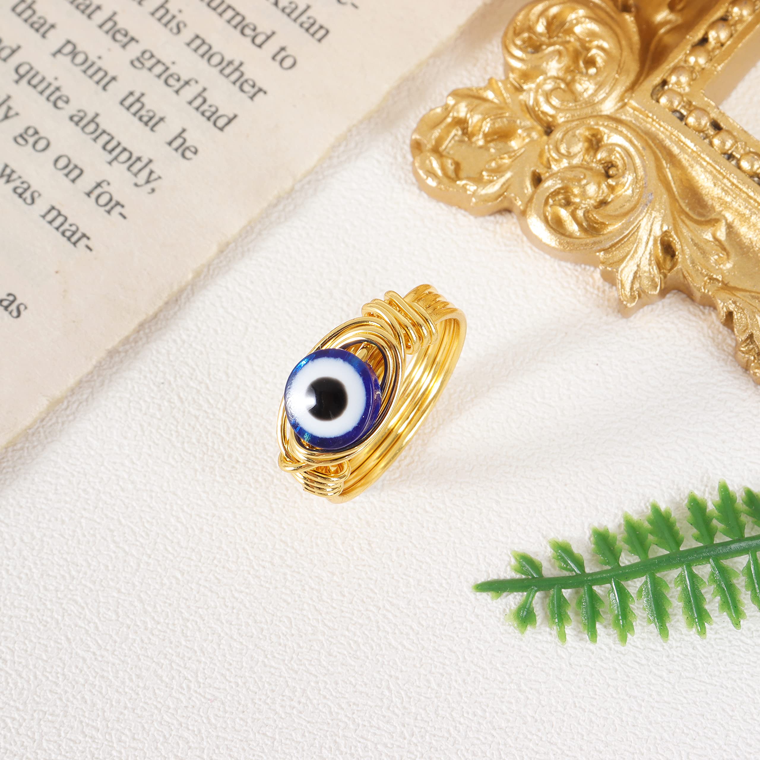 HUASAI Evil Eye Ring for Women - Gold Plated Blue Eye Protection Charm Jewelry, Mal De Ojo Ring for Good Luck & Positive Energy | Gift for Girlfriend, Birthday, Spiritual Healing Accessory