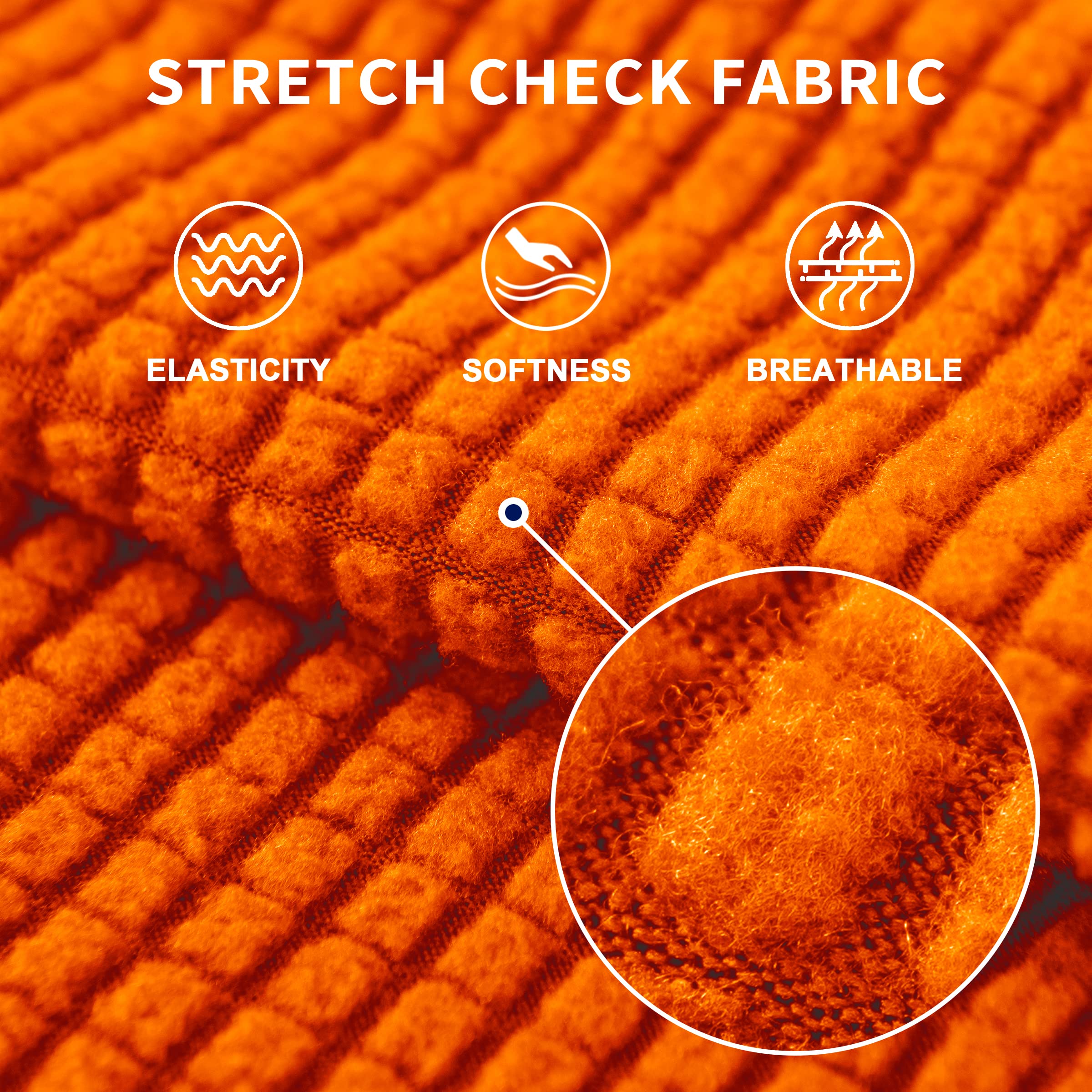 SUBRTEX Stretch Loveseat Sofa Slipcover - 2 Piece Washable Jacquard Fabric Couch Cover for 2-Seater Sofas, Soft Furniture Protector with Small Check Pattern (Orange) - Perfect for Living Room, Apartment & Home Decor