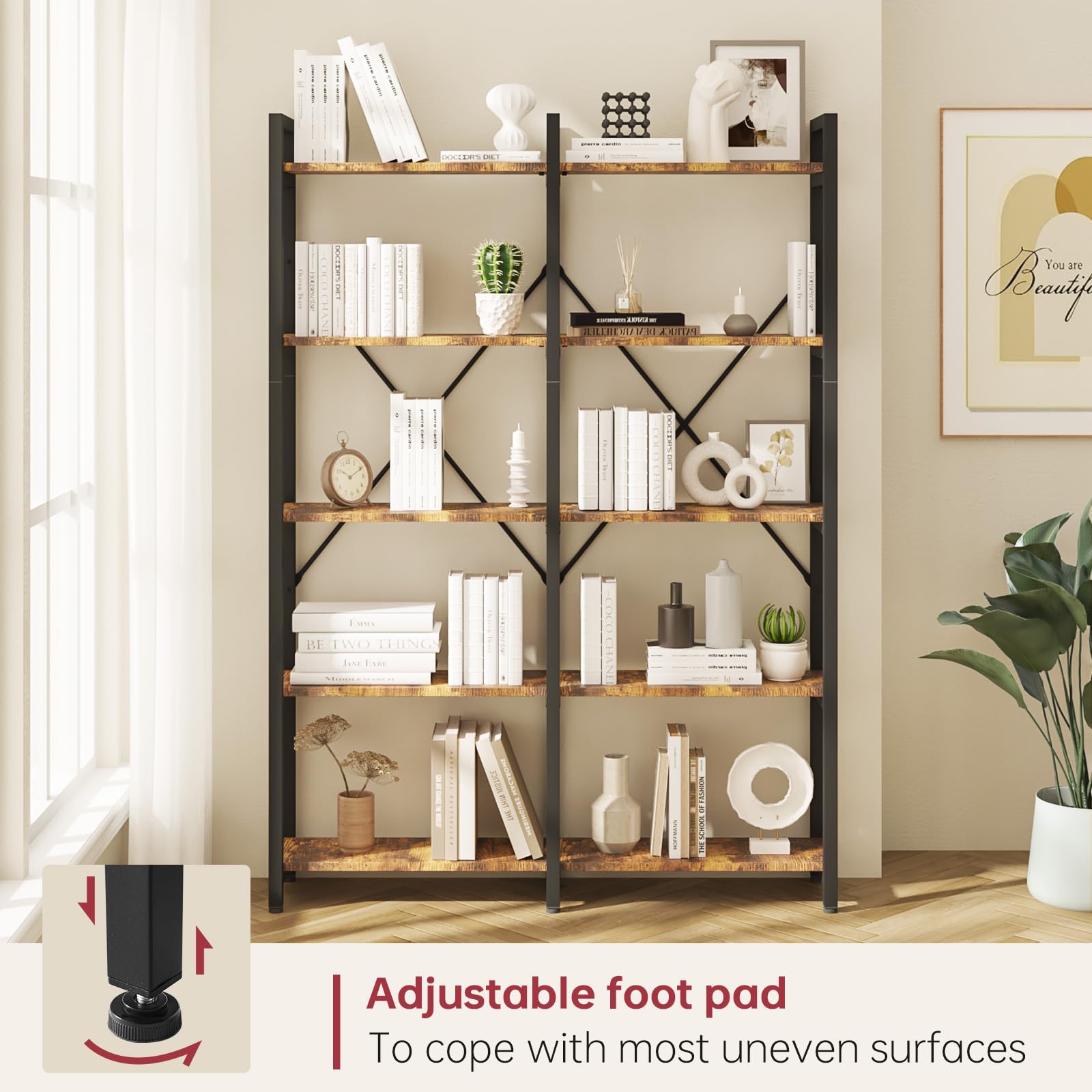 5-Tier Industrial Bookshelf - 58.7