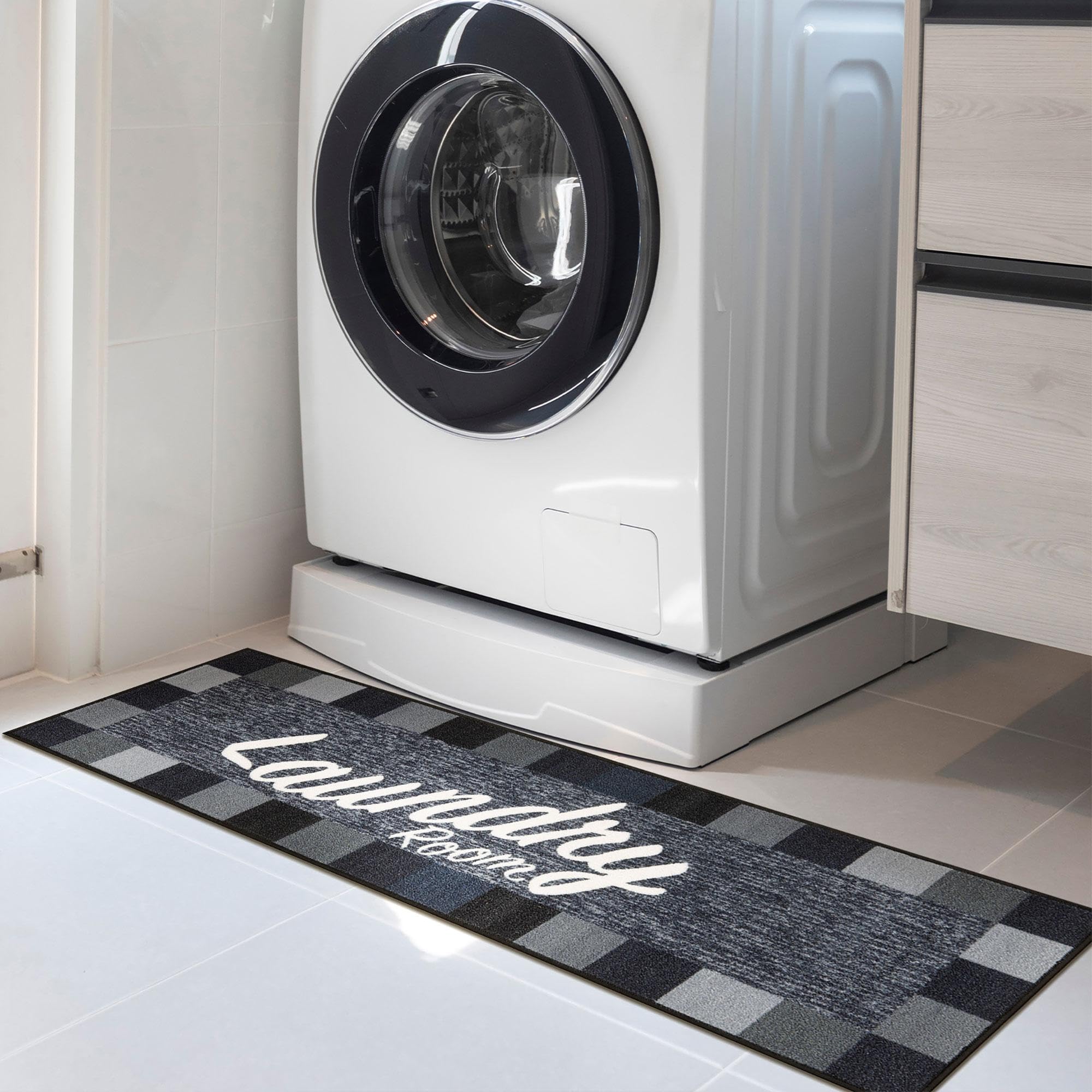 Ottomanson Non-Slip Rubber Backed Checkered Laundry Runner Rug 20