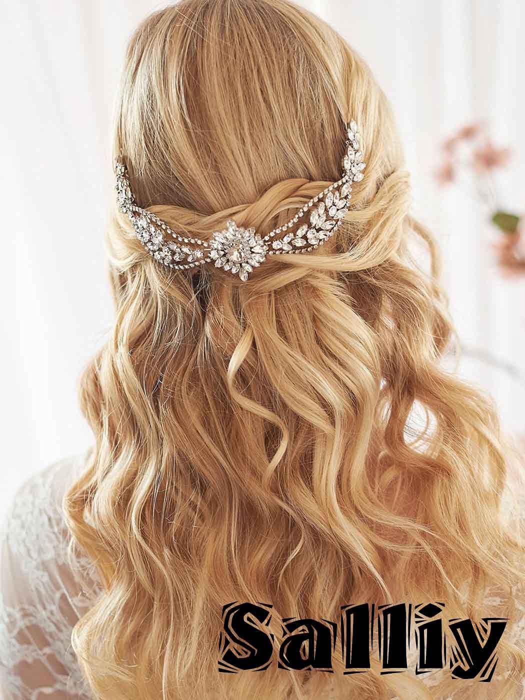 Blue Leaf Bridal Hair Comb with Rhinestones - Wedding Hair Accessories for Women & Girls (Formal Occasions)
