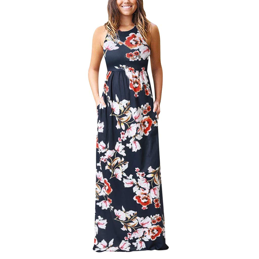 Plus Size Maxi Dresses for Women - Sleeveless Floral Summer Dresses with Pockets | Casual Loose Fit Long Dress for Beach, Vacation & Everyday Wear