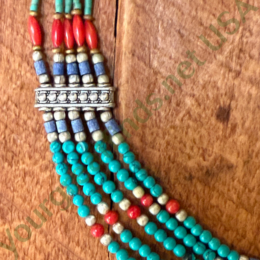 Handmade Tibetan Alpaca Silver Necklace with Turquoise & Coral Beads – Elegant Boho Jewelry for Women, Perfect for Festivals, Weddings & Special Occasions