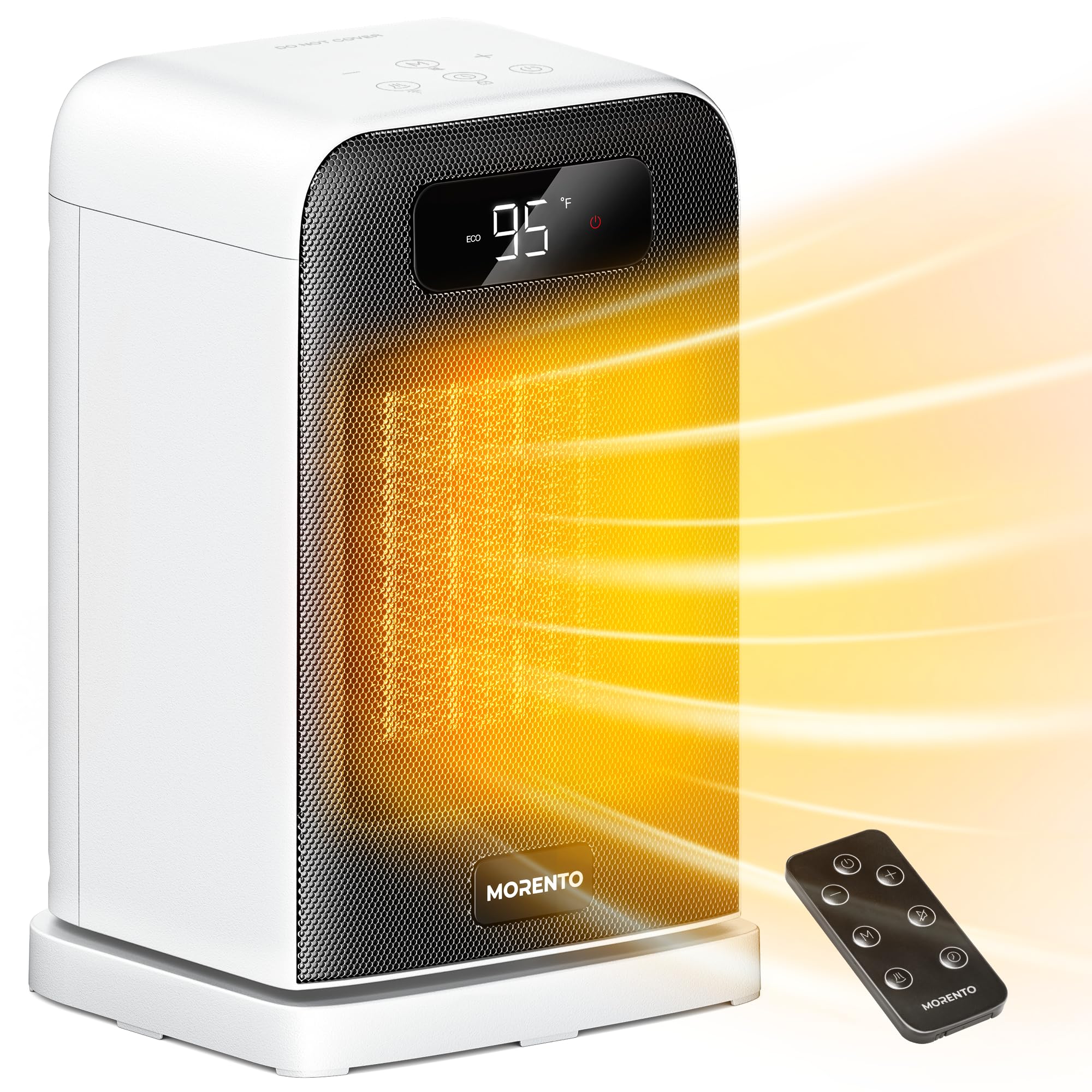 MORENTO 1500W Electric Space Heater with Thermostat - Portable Indoor Heater with Heating & Fan Modes for Office, Bedroom, Home - Compact Desk Heater for Winter Warmth & Personal Comfort (White, 1 Pack)