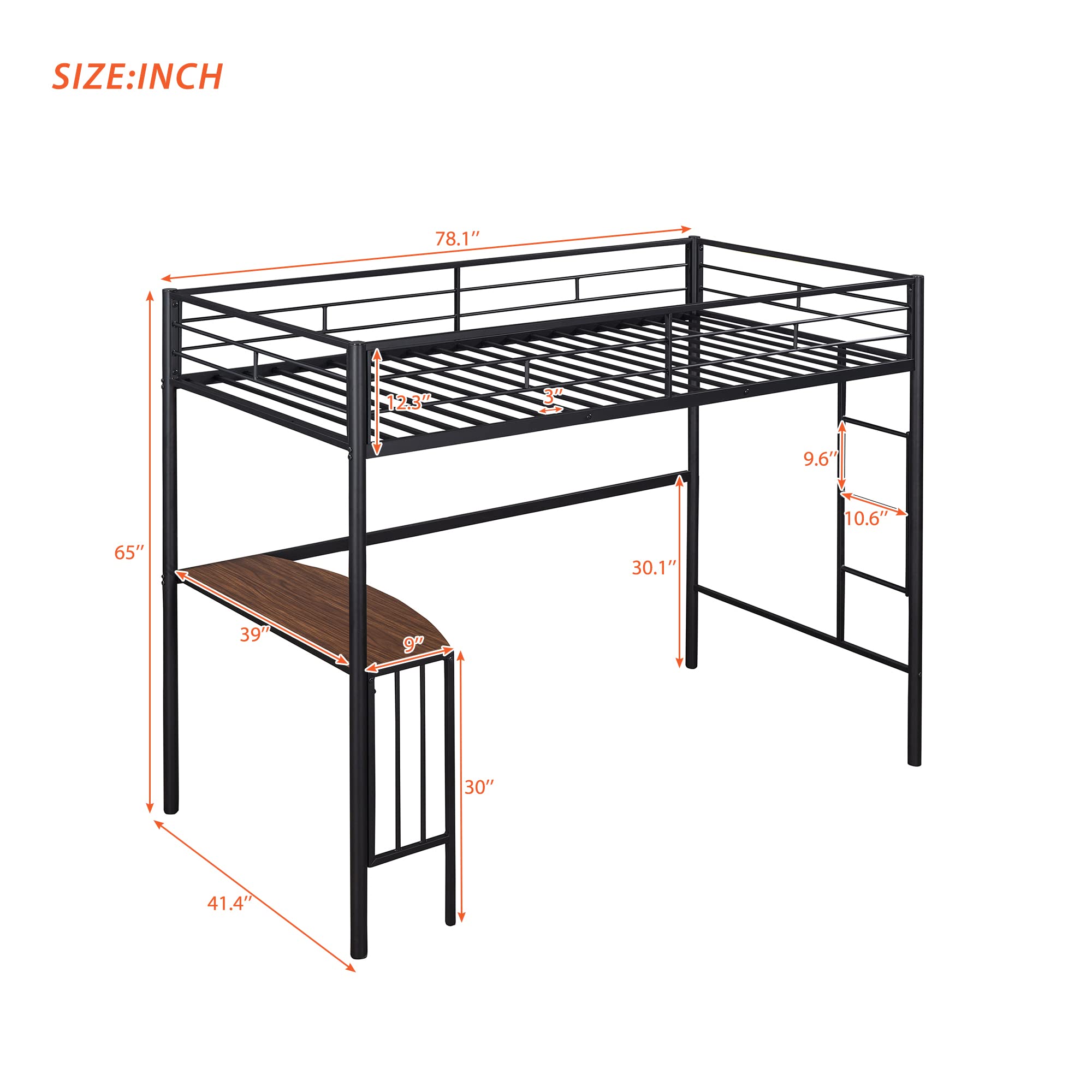 Harper & Bright Designs Twin Size Metal Loft Bed with Study Desk, Ladder & Safety Guardrails - Space Saving Bed for Kids, Teens & Adults - Perfect for Small Rooms, Dorms & Apartments (Black)
