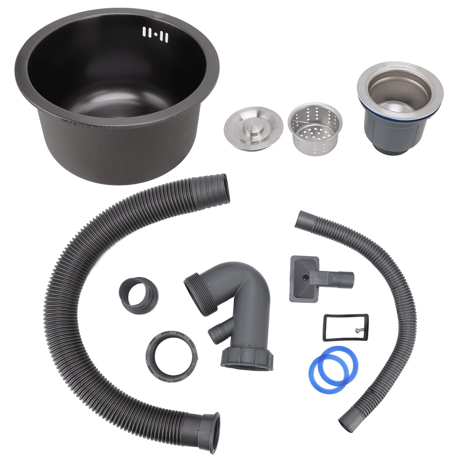 Mini Round Stainless Steel Kitchen Sink Bar - Single Bowl with Drain Accessories | Nano Black Multifunctional Sink for Home | Perfect for Small Kitchens, RV Bars & Compact Spaces