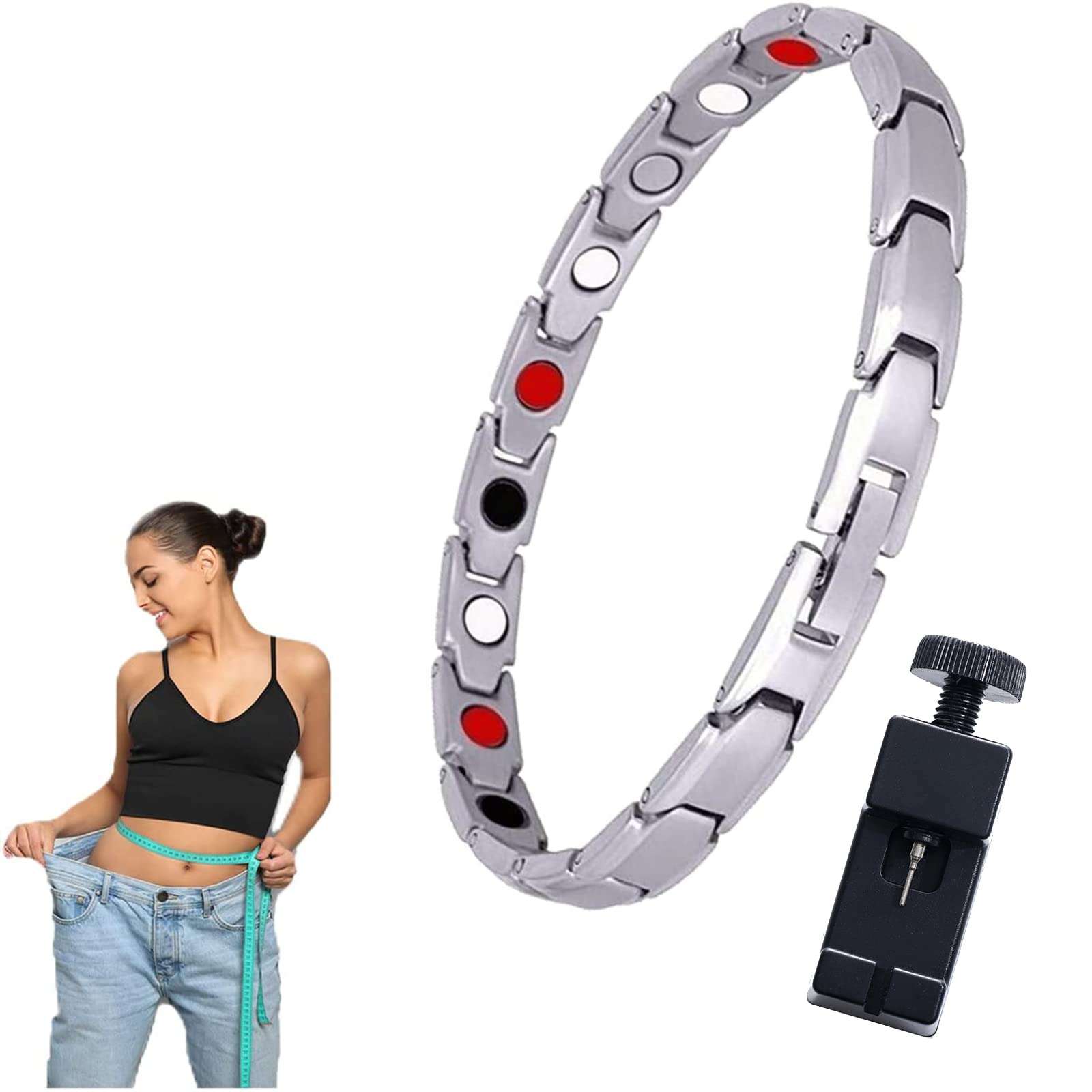 Imagineitem Magnetic Lymph Detox Bracelet for Weight Loss & Lymphatic Drainage - Silver | Pain Relief & Wellness Jewelry for Women & Men | Perfect for Yoga, Workouts & Daily Wear