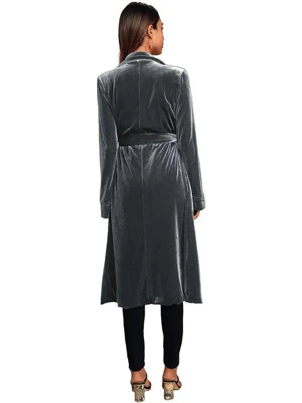 Velvet Long Blazer Women's Coat - Elegant Formal Jacket for Office, Evening & Special Occasions | Plus Size Options Available