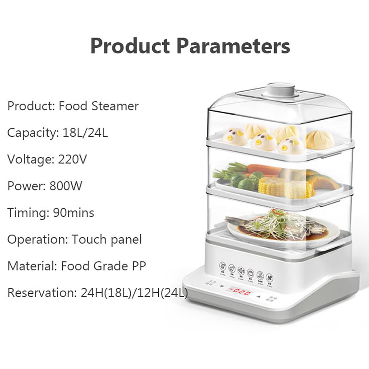 YUNYN 3-Tier Electric Food Steamer 18L/24L - Stainless Steel Steam Rack, 6 Preset Cooking Modes, Stackable Baskets for Vegetables & Meat - Perfect for Healthy Cooking, Meal Prep & Large Family Dinners