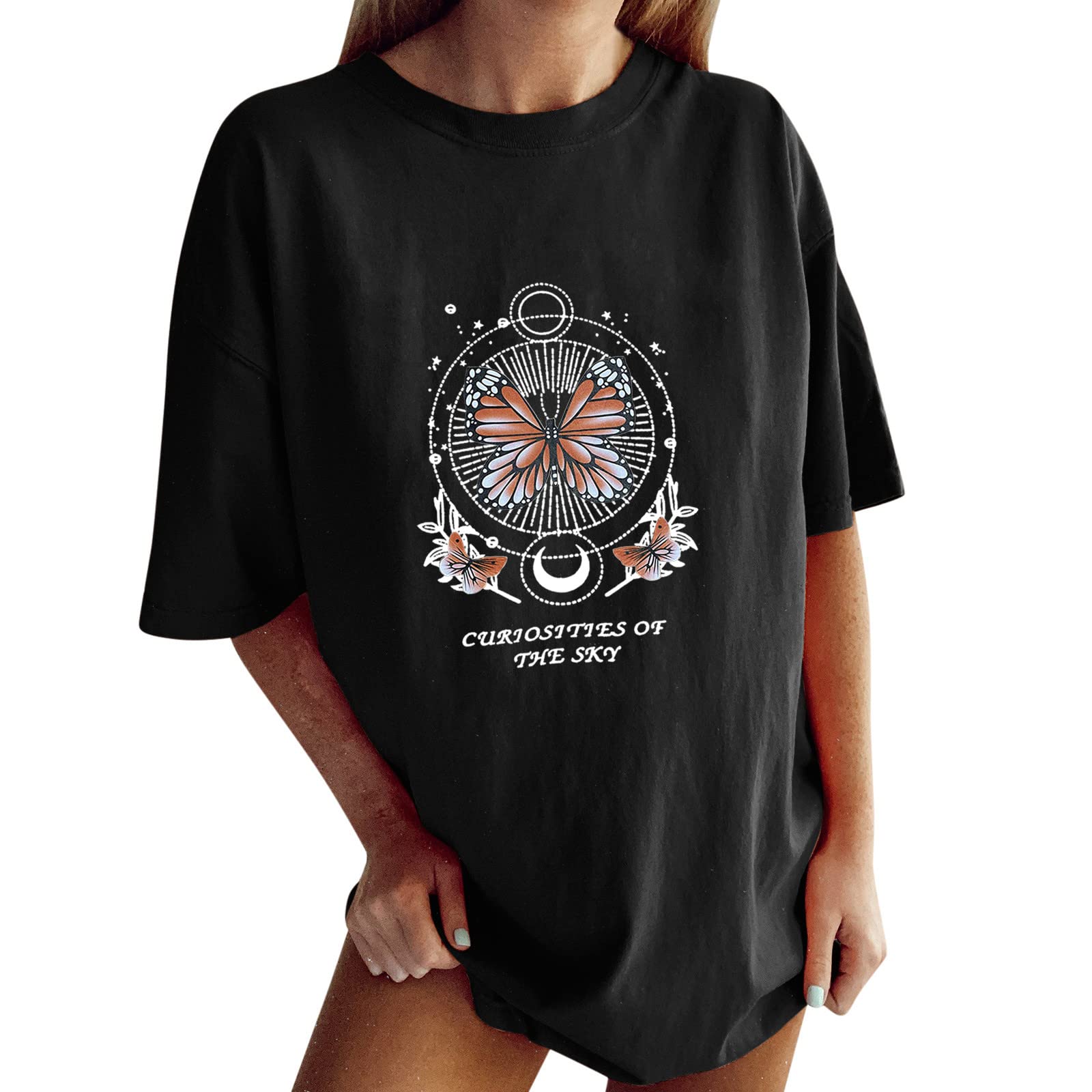 Oversized T-Shirts for Women - Casual Short Sleeve Printed Crewneck Tee Summer Tunic Tops | Comfortable Loose Fit for Everyday Wear, Beach Outings & Relaxing at Home
