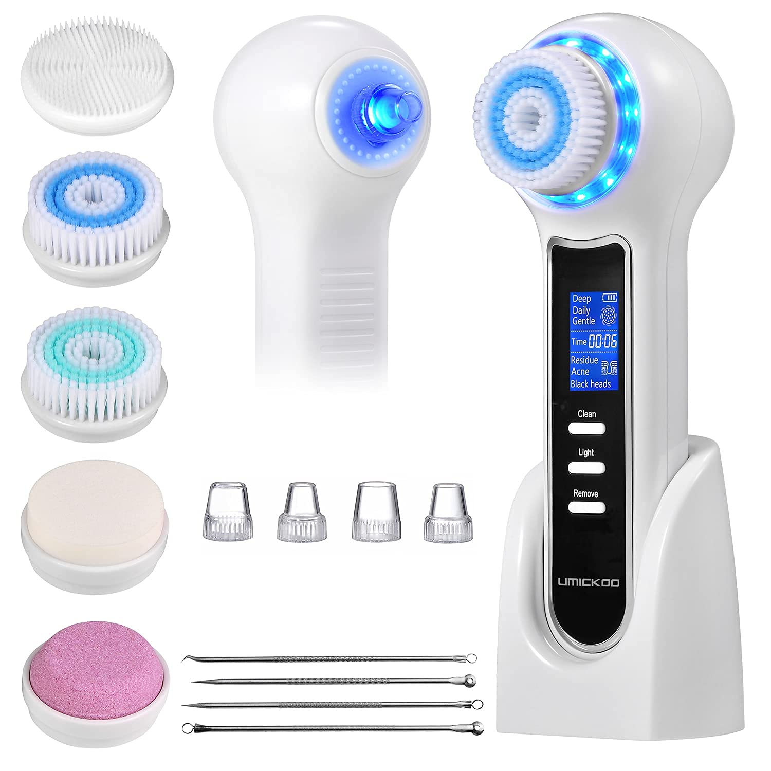 Waterproof Facial Cleansing Brush with LCD Screen - Blackhead Remover Vacuum, 5 Brush Heads for Exfoliating, Massaging & Deep Pore Cleaning | Perfect for Daily Skincare, Spa Treatments & Acne Prevention